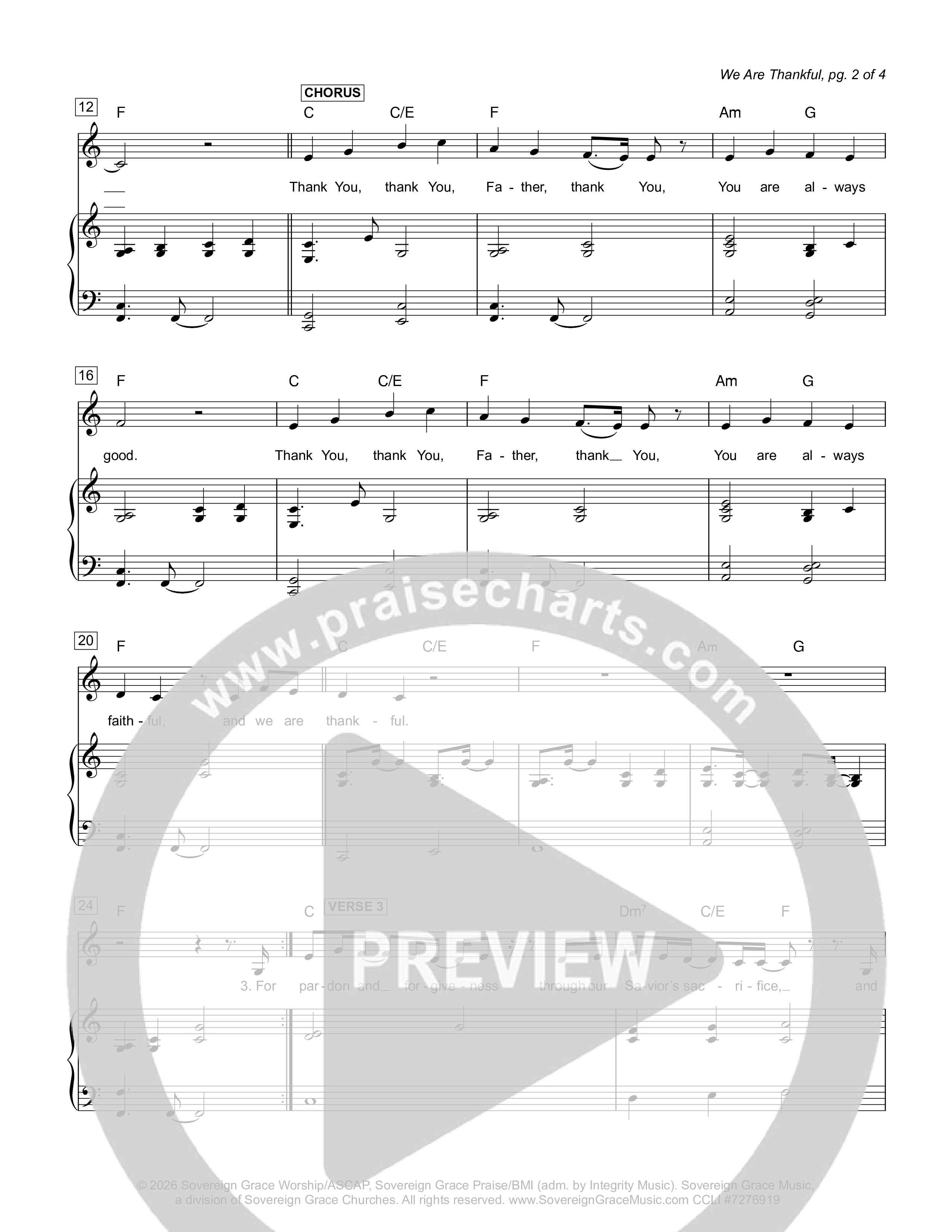 We Are Thankful Piano/Melody (Sovereign Grace)