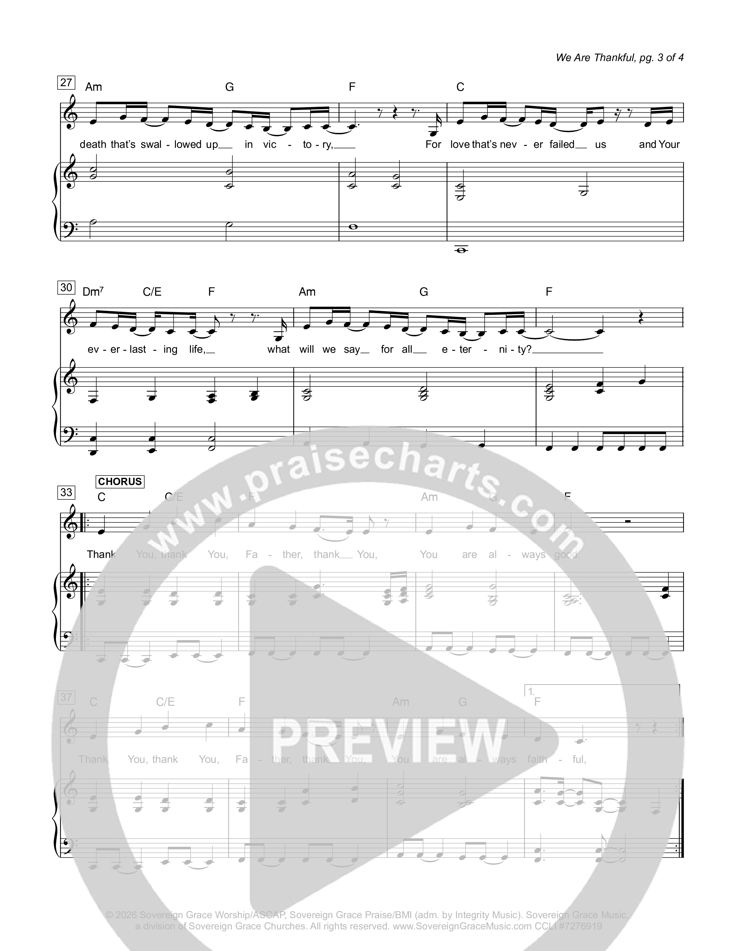 We Are Thankful Piano/Melody (Sovereign Grace)