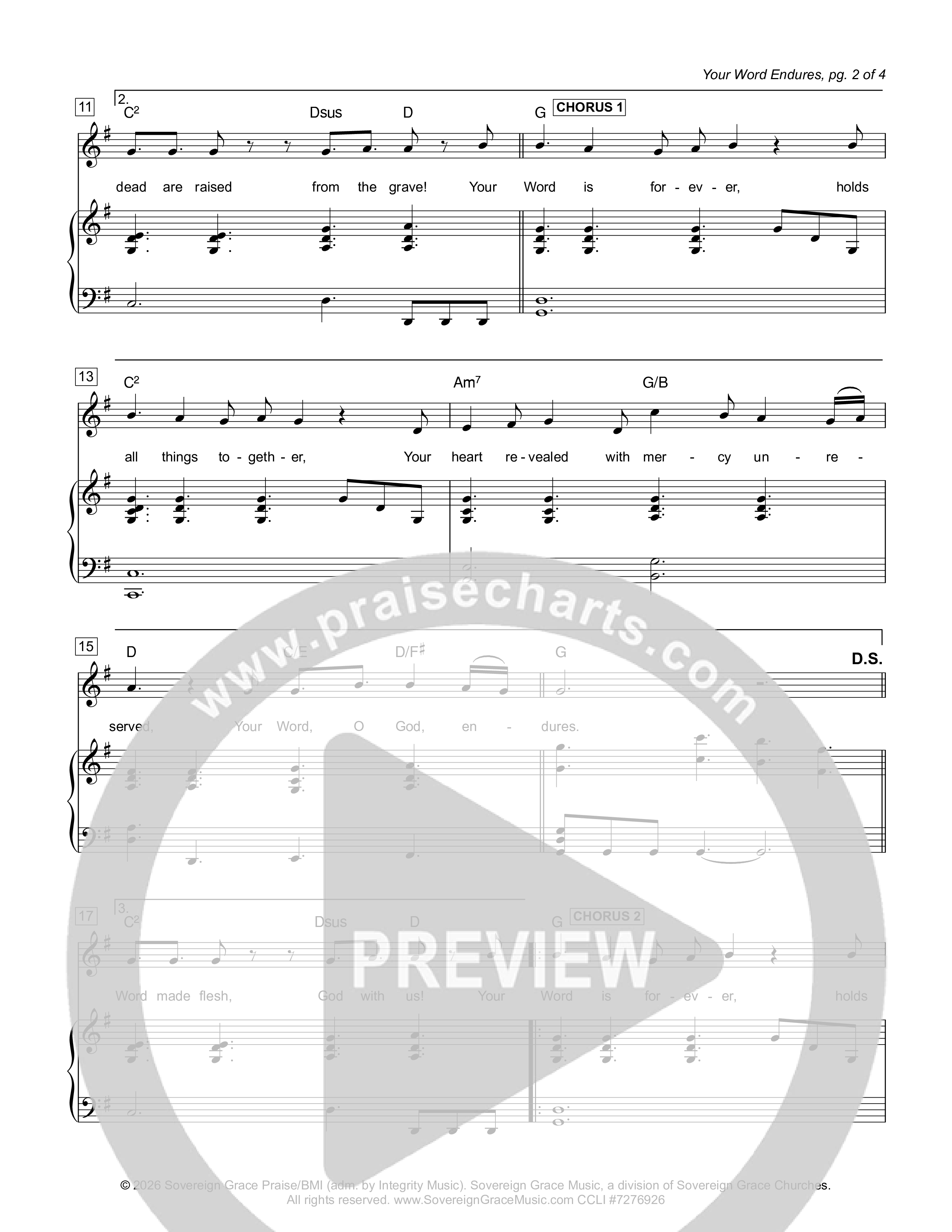 Your Word Endures Piano/Melody (Sovereign Grace)