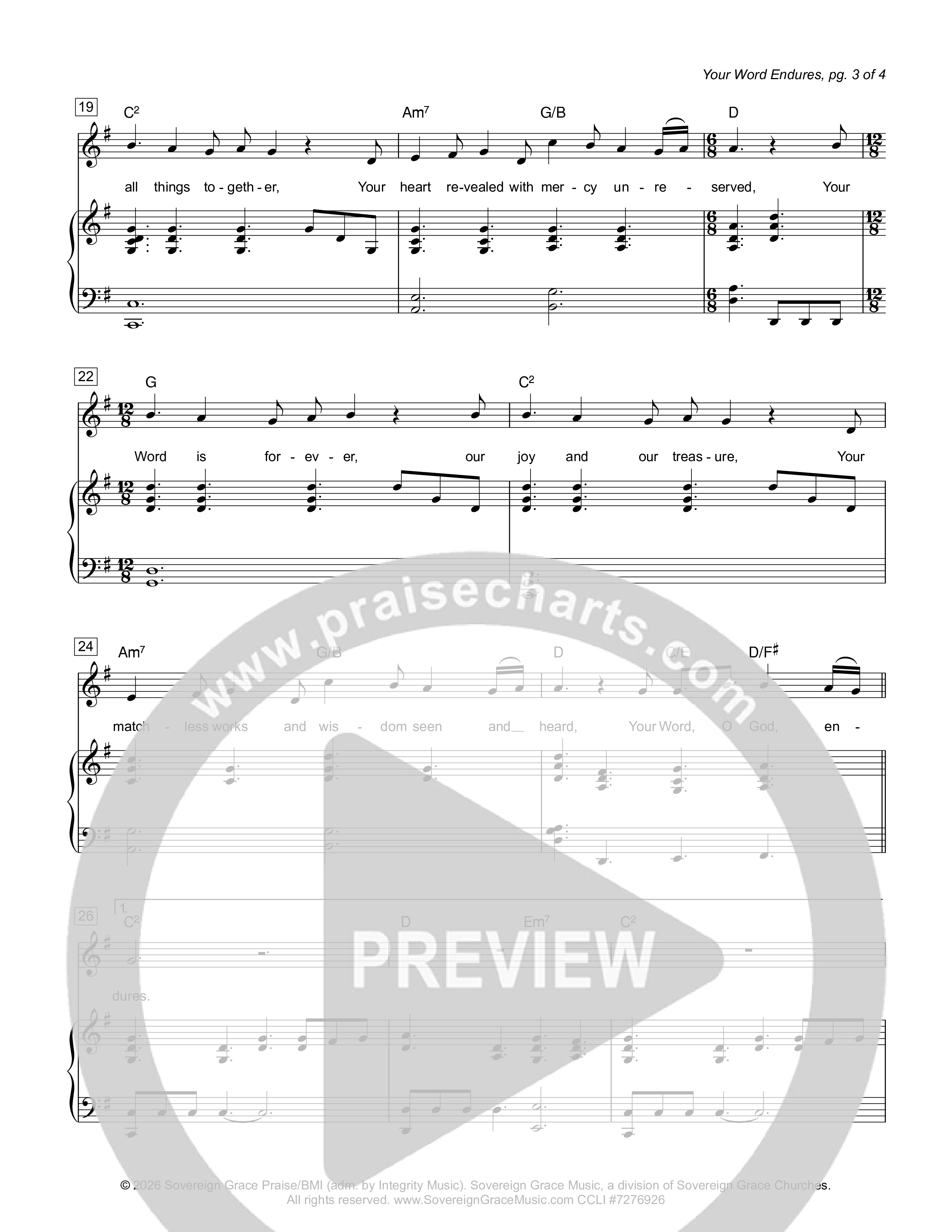 Your Word Endures Piano/Melody (Sovereign Grace)