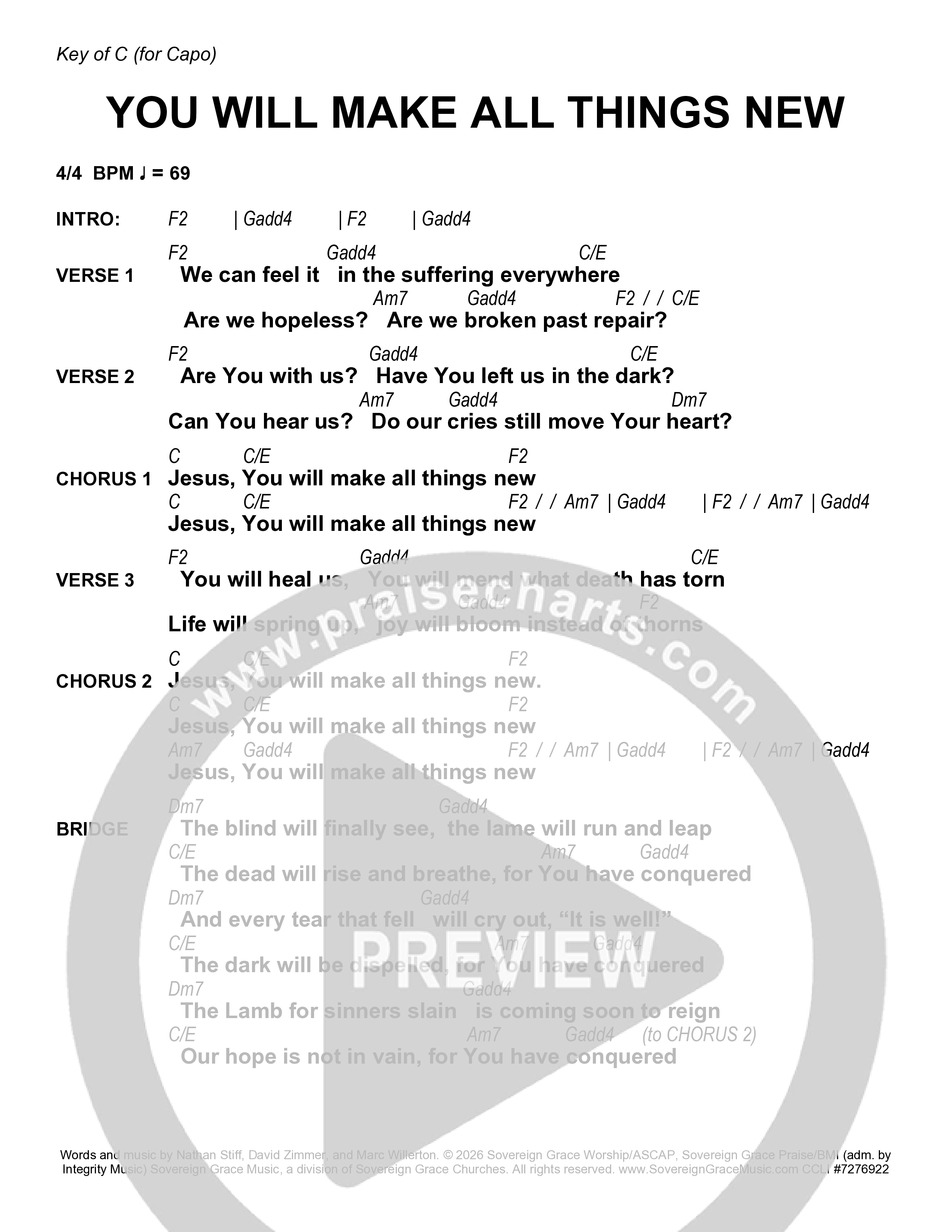 You Will Make All Things New Chord Chart (Sovereign Grace)