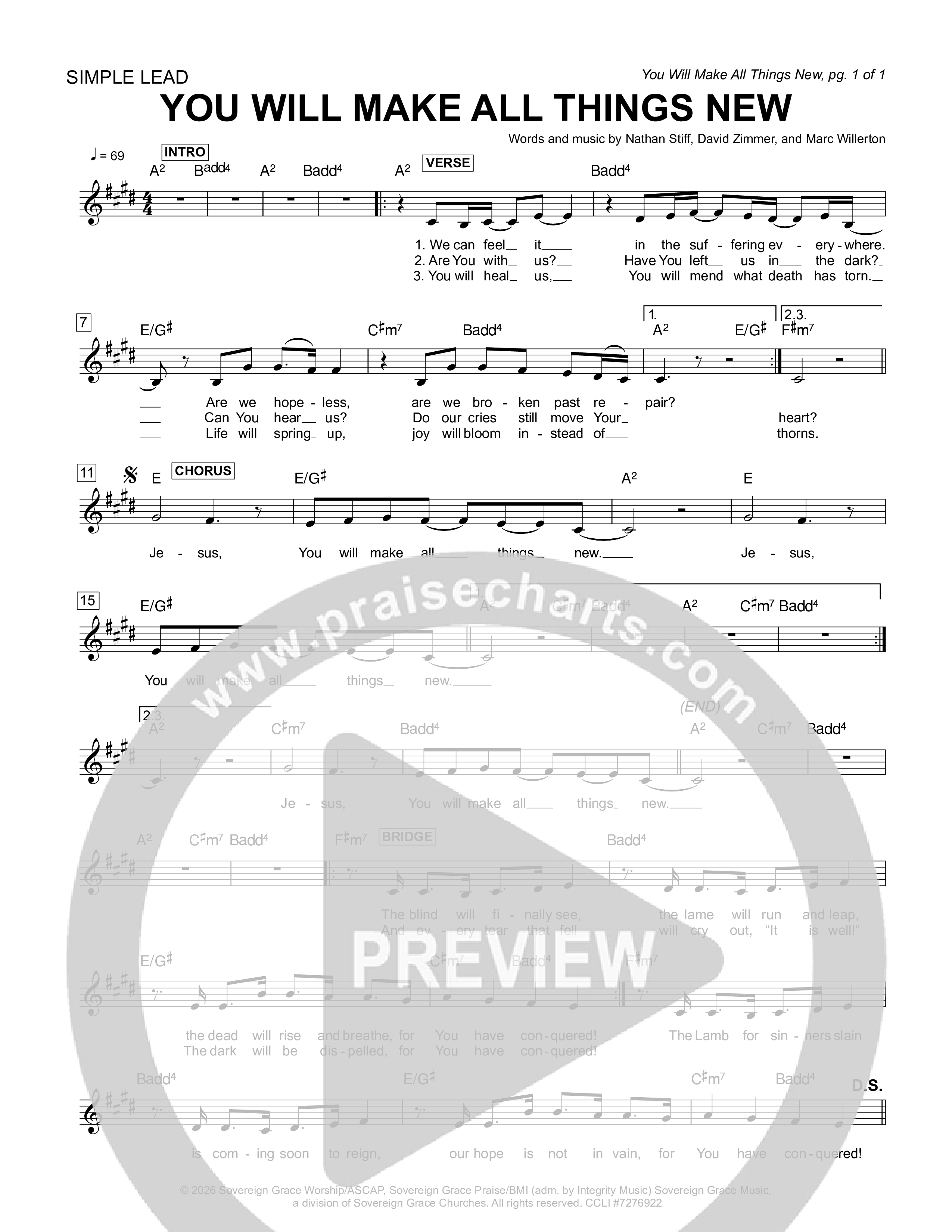 You Will Make All Things New Lead Sheet Melody (Sovereign Grace)