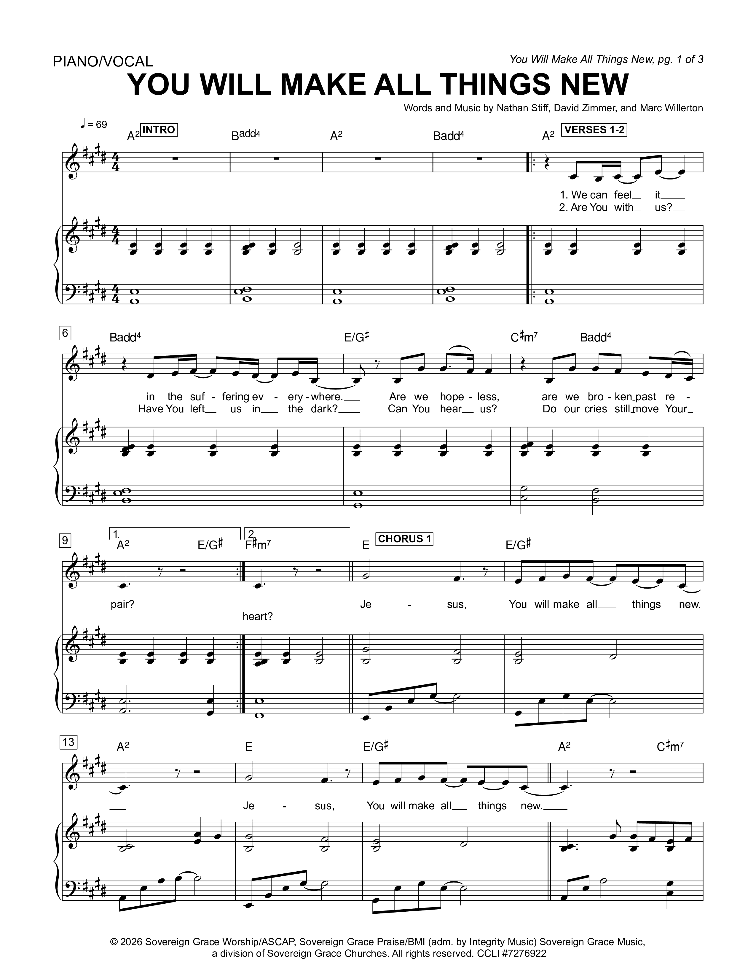 You Will Make All Things New Piano/Melody (Sovereign Grace)