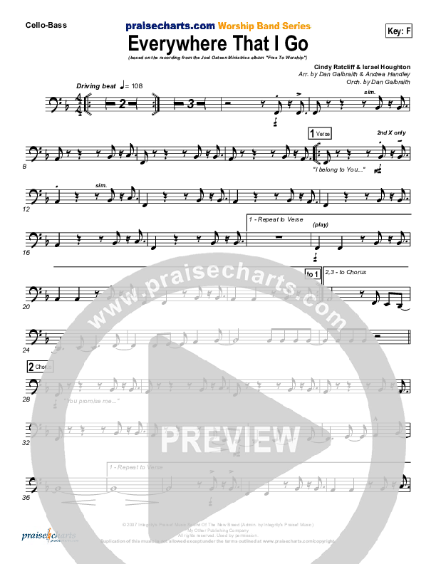 Everywhere That I Go Cello/Bass (Lakewood Church)