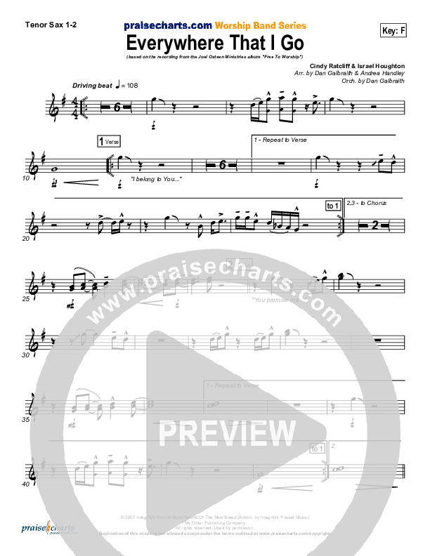 Everywhere That I Go Tenor Sax 1/2 (Lakewood Church)