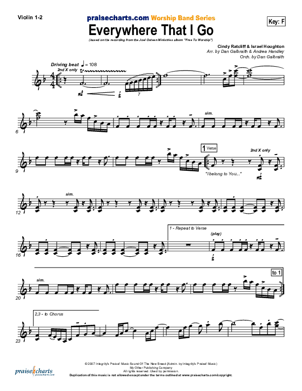 Everywhere That I Go Violin 1/2 (Lakewood Church)