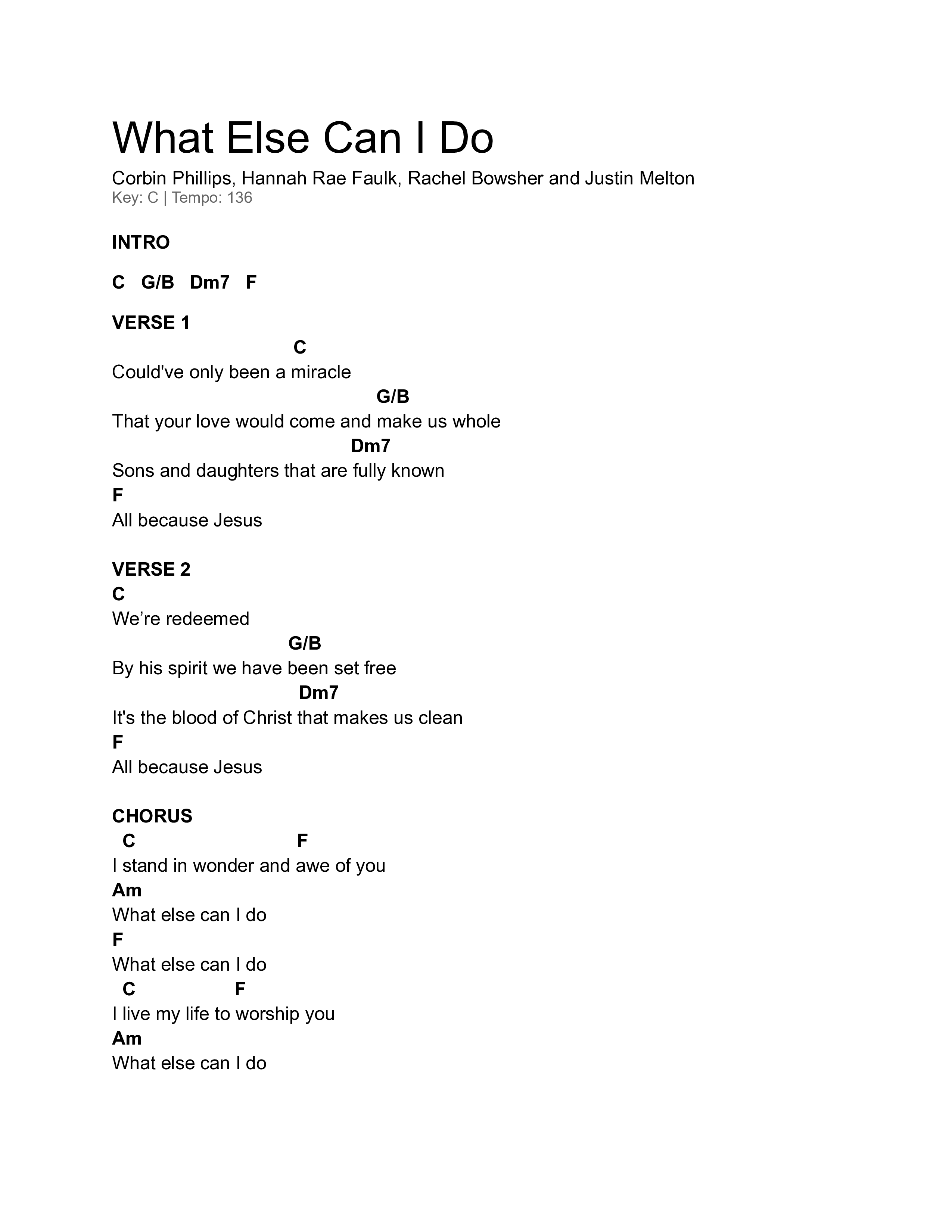 What Else Can I Do Chord Chart (Quay Worship)