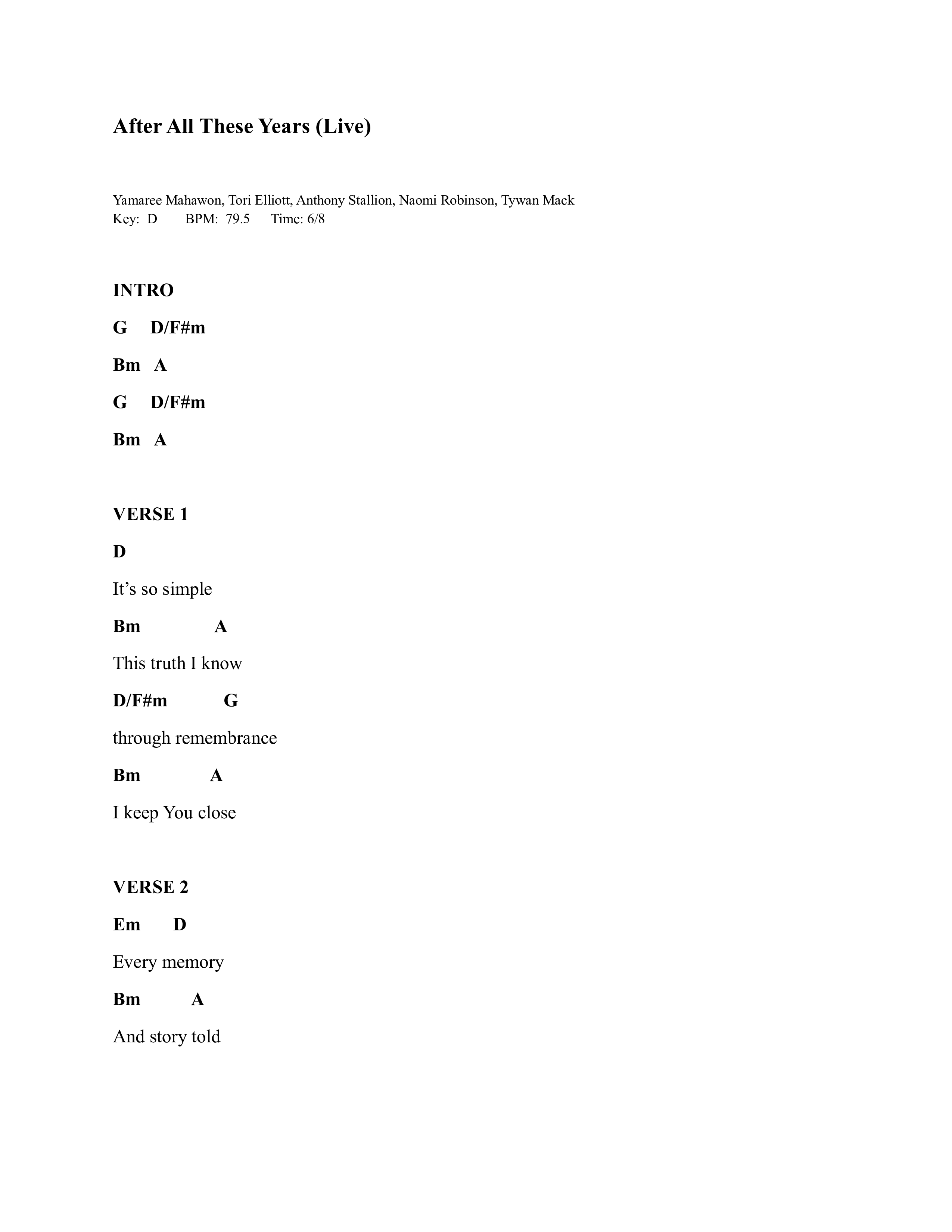 After All These Years Chord Chart (Yamaree Mahawon)