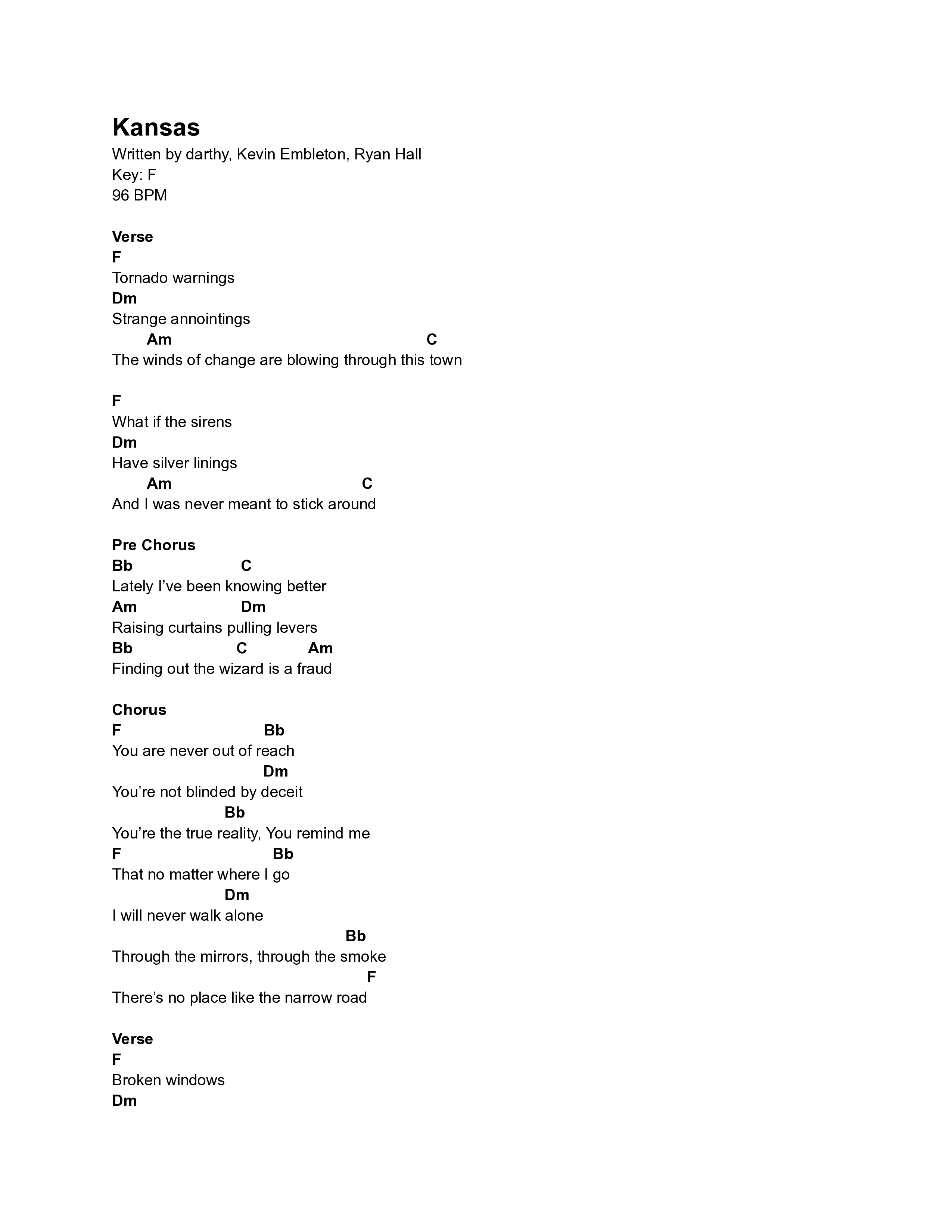 Kansas Chord Chart (Darthy)
