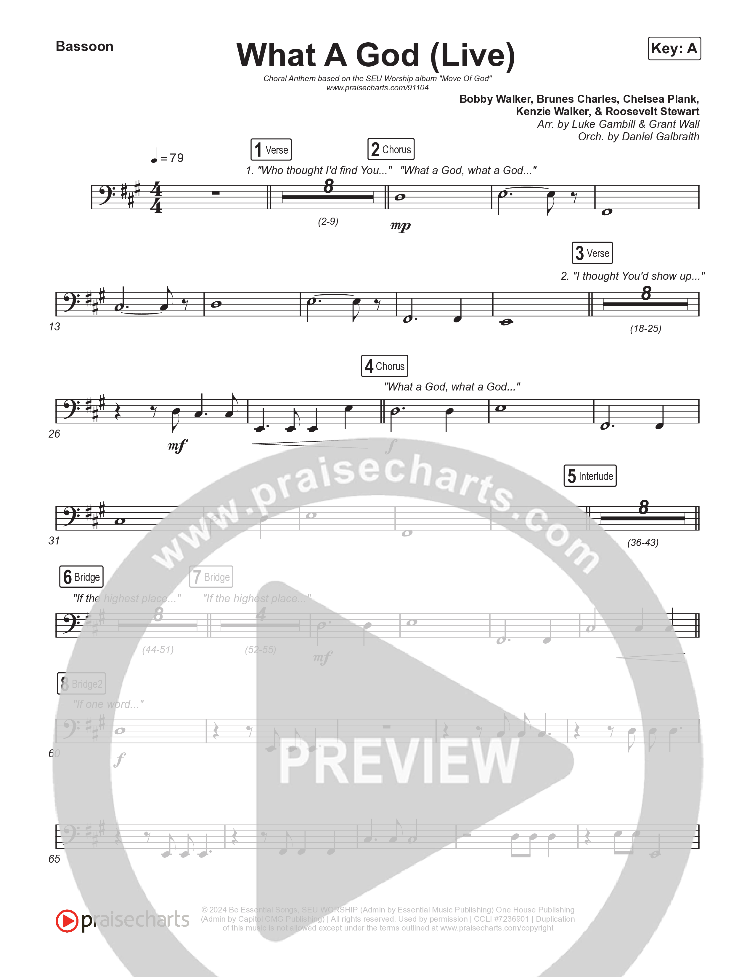 What A God (Choral Anthem SATB) Bassoon (SEU Worship / One House / Chelsea Plank / Kenzie Walker / Roosevelt Stewart / Arr. Luke Gambill)