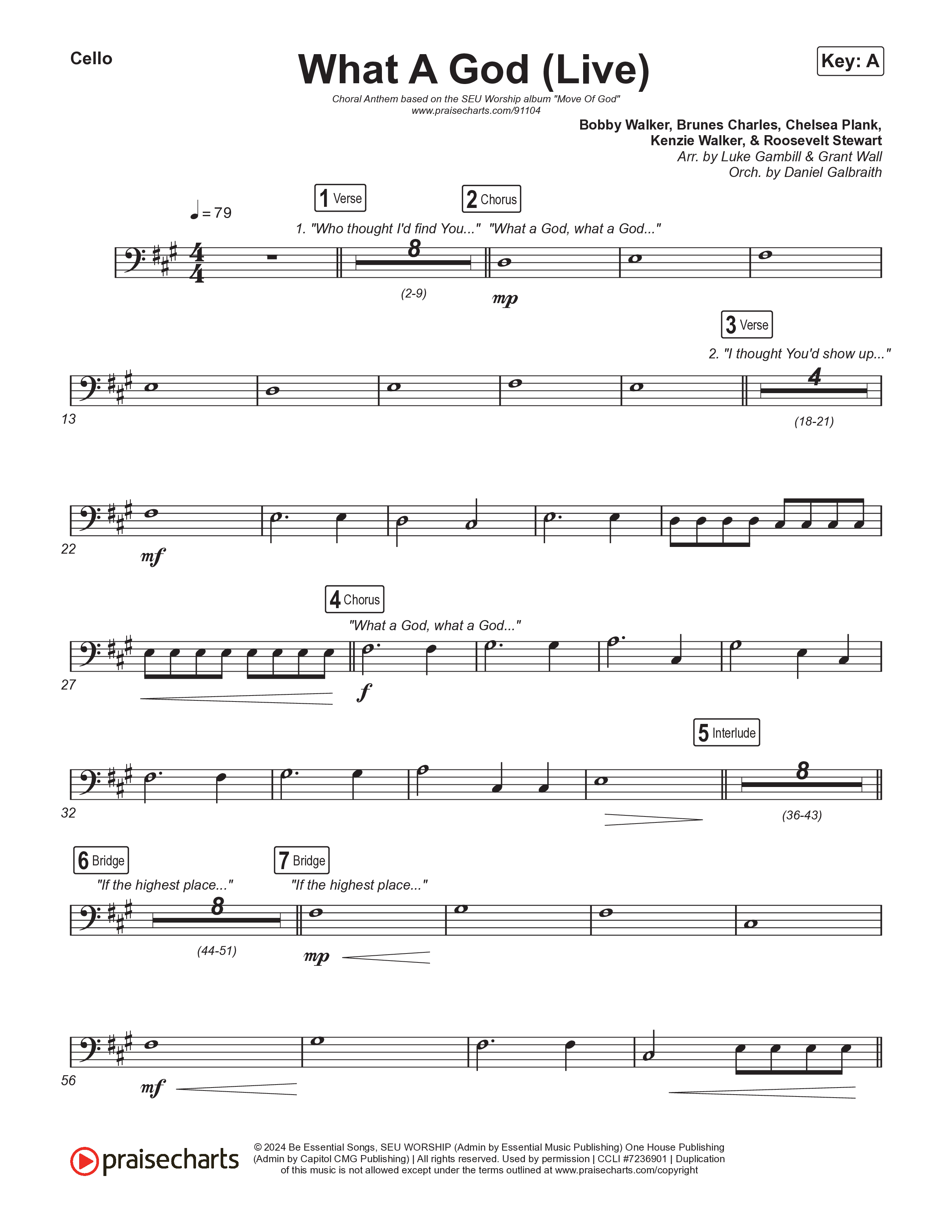 What A God (Choral Anthem SATB) Cello (SEU Worship / One House / Chelsea Plank / Kenzie Walker / Roosevelt Stewart / Arr. Luke Gambill)