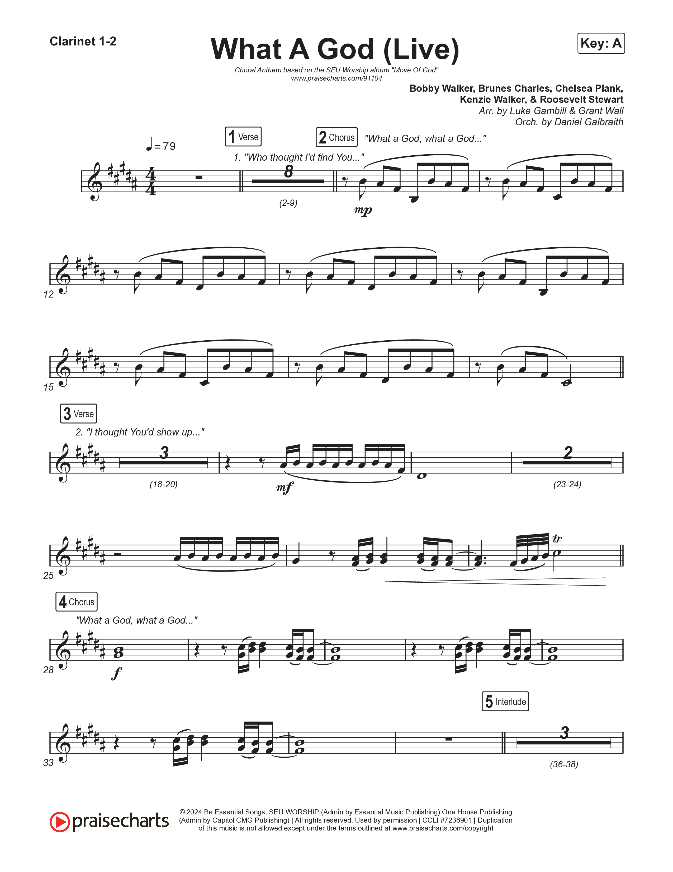 What A God (Choral Anthem SATB) Clarinet 1/2 (SEU Worship / One House / Chelsea Plank / Kenzie Walker / Roosevelt Stewart / Arr. Luke Gambill)