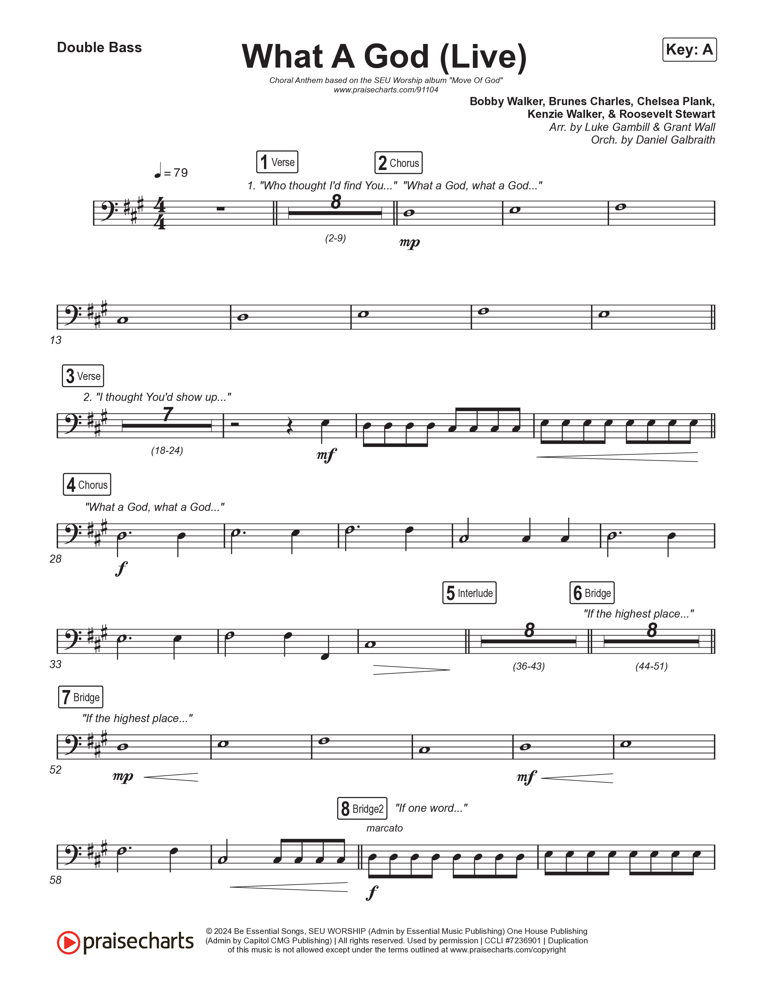 What A God (Choral Anthem SATB) String Bass (SEU Worship / One House / Chelsea Plank / Kenzie Walker / Roosevelt Stewart / Arr. Luke Gambill)