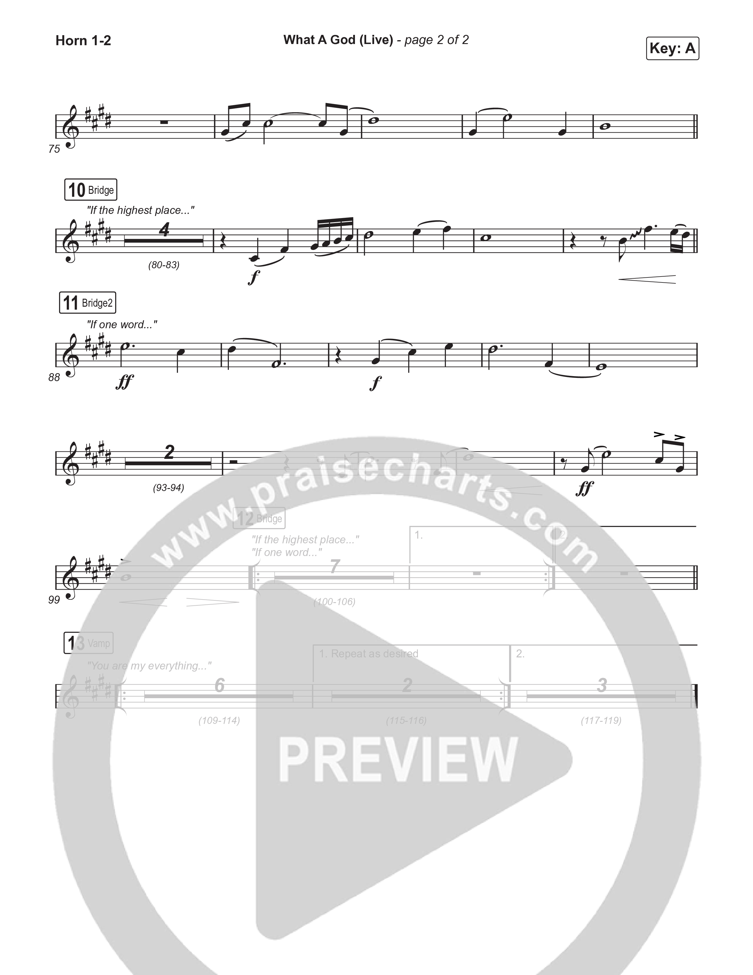 What A God (Choral Anthem SATB) French Horn 1,2 (SEU Worship / One House / Chelsea Plank / Kenzie Walker / Roosevelt Stewart / Arr. Luke Gambill)