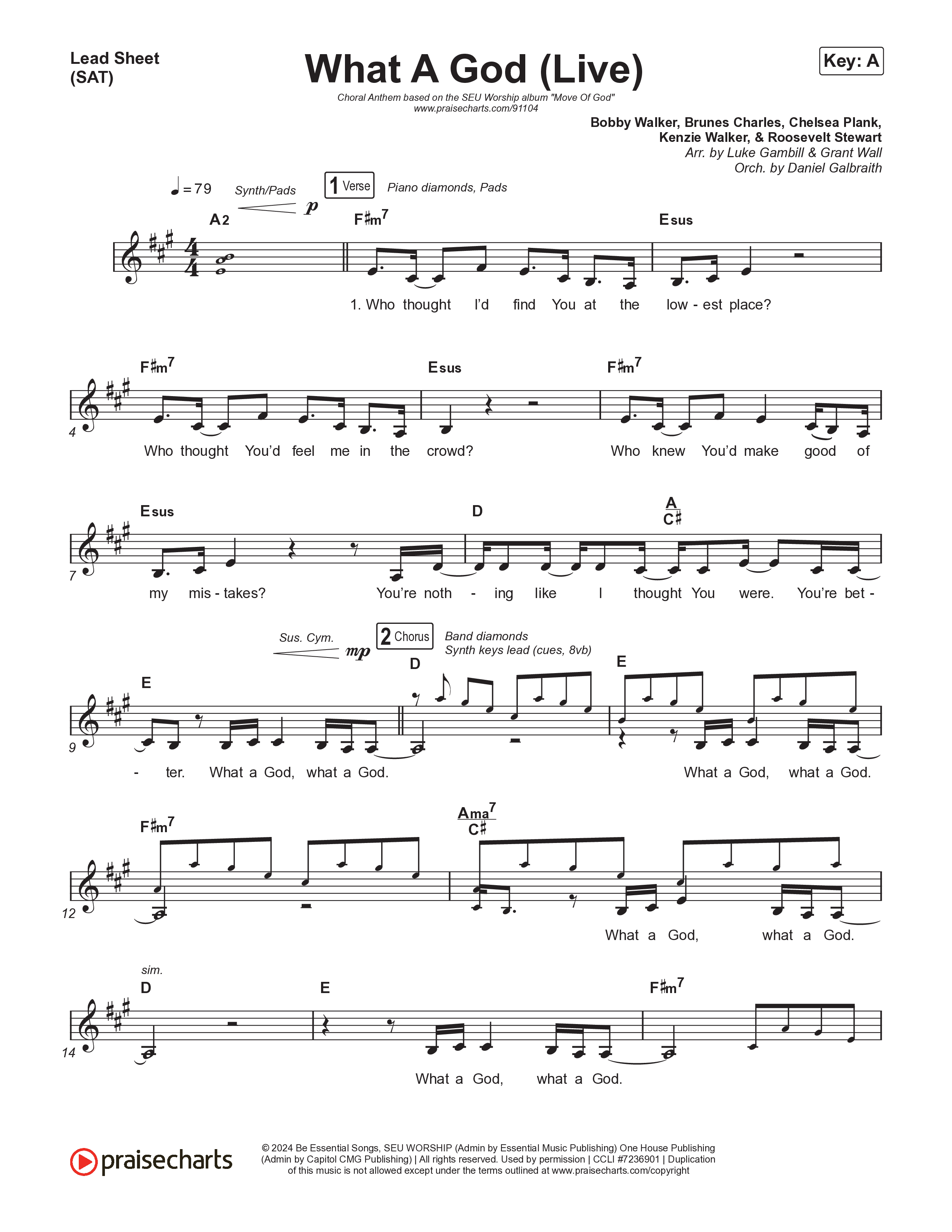 What A God (Choral Anthem SATB) Lead Sheet (SAT) (SEU Worship / One House / Chelsea Plank / Kenzie Walker / Roosevelt Stewart / Arr. Luke Gambill)