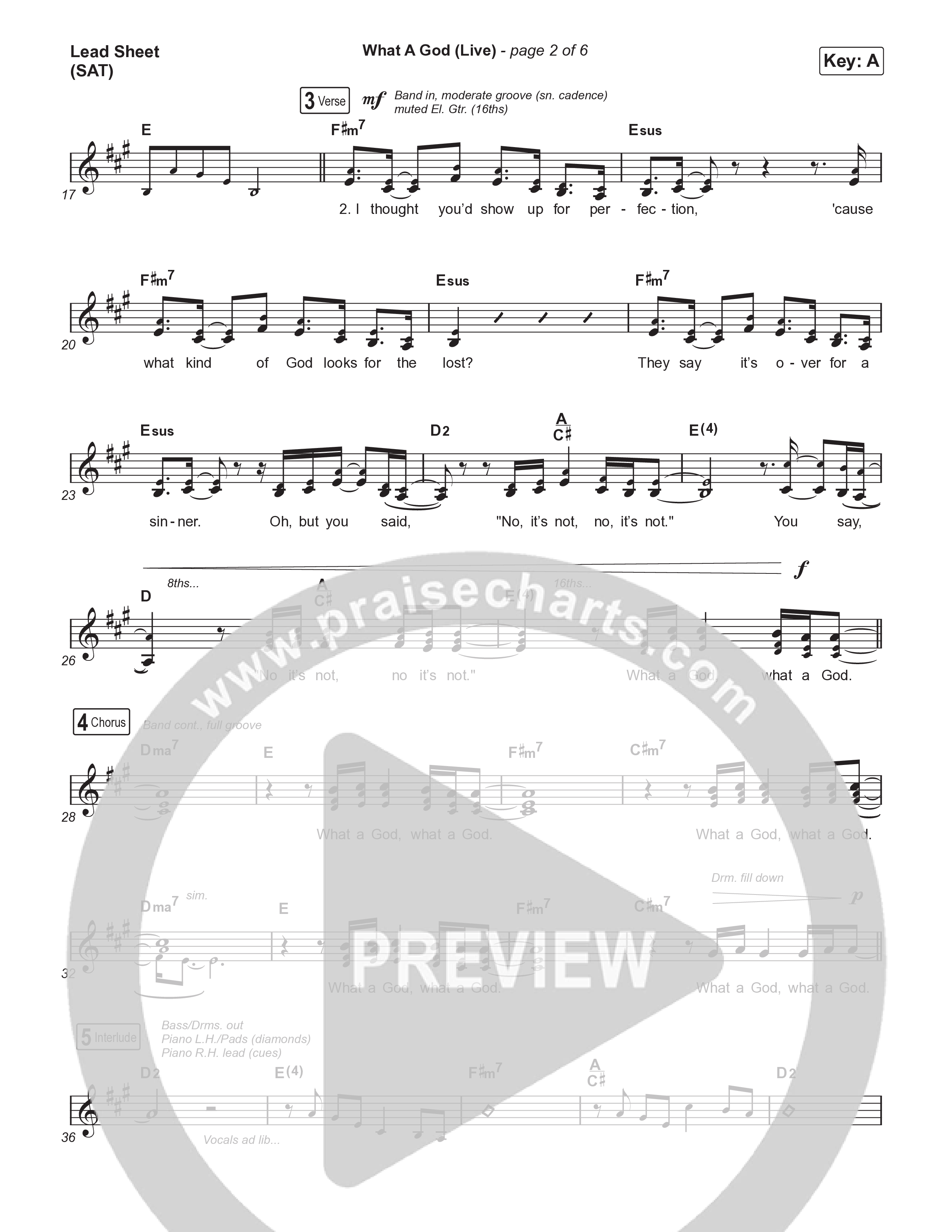 What A God (Choral Anthem SATB) Lead Sheet (SAT) (SEU Worship / One House / Chelsea Plank / Kenzie Walker / Roosevelt Stewart / Arr. Luke Gambill)