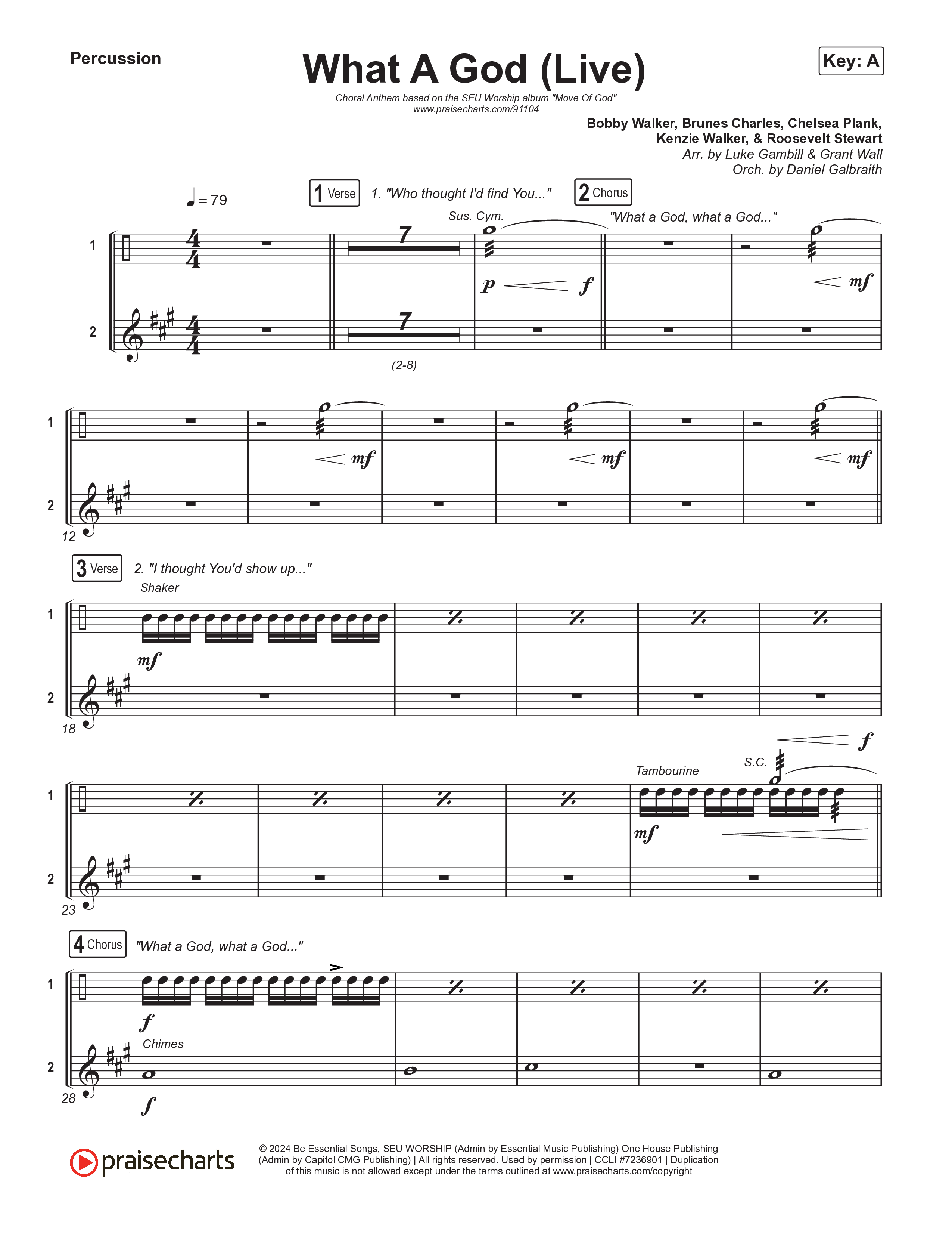 What A God (Choral Anthem SATB) Percussion (SEU Worship / One House / Chelsea Plank / Kenzie Walker / Roosevelt Stewart / Arr. Luke Gambill)