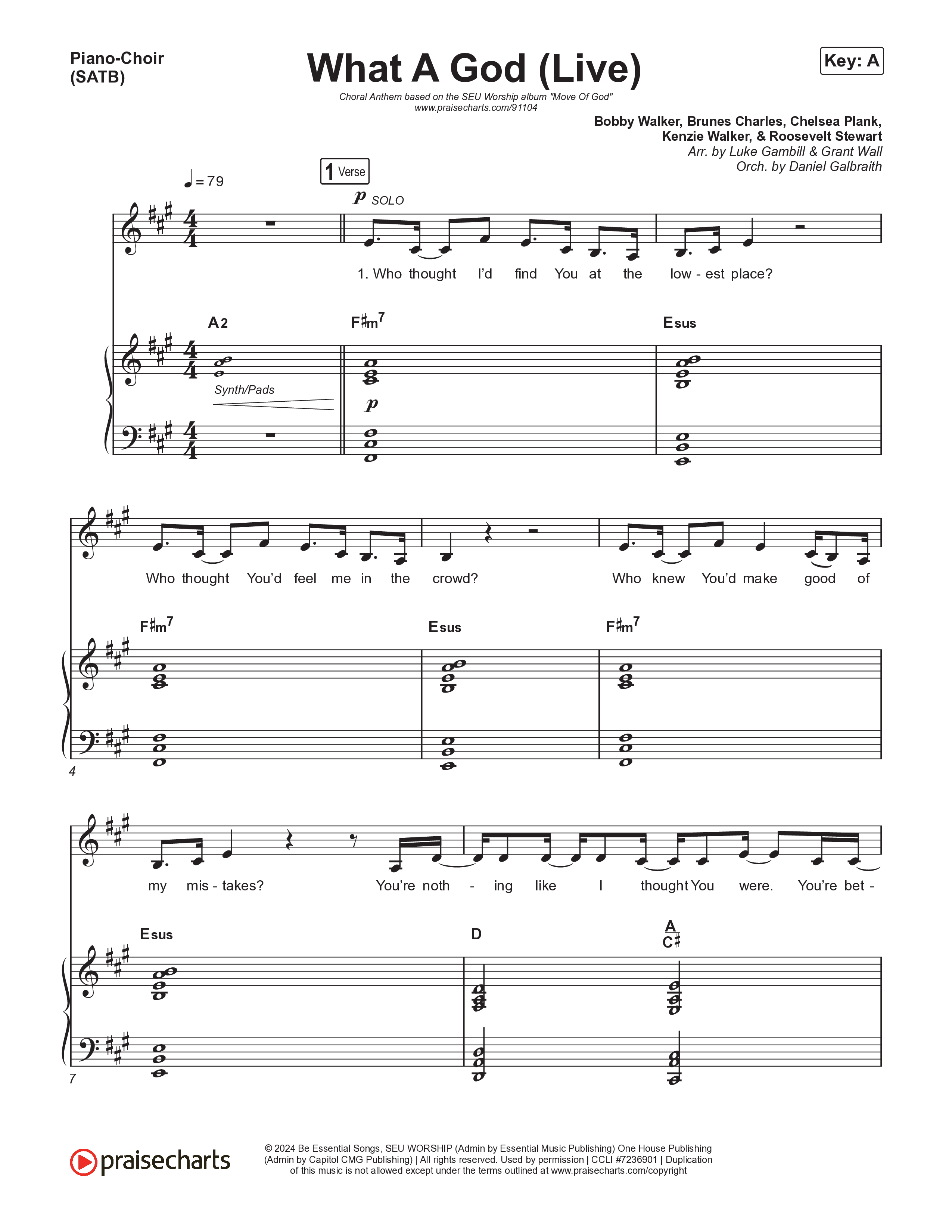 What A God (Choral Anthem SATB) Piano/Vocal (SATB) (SEU Worship / One House / Chelsea Plank / Kenzie Walker / Roosevelt Stewart / Arr. Luke Gambill)