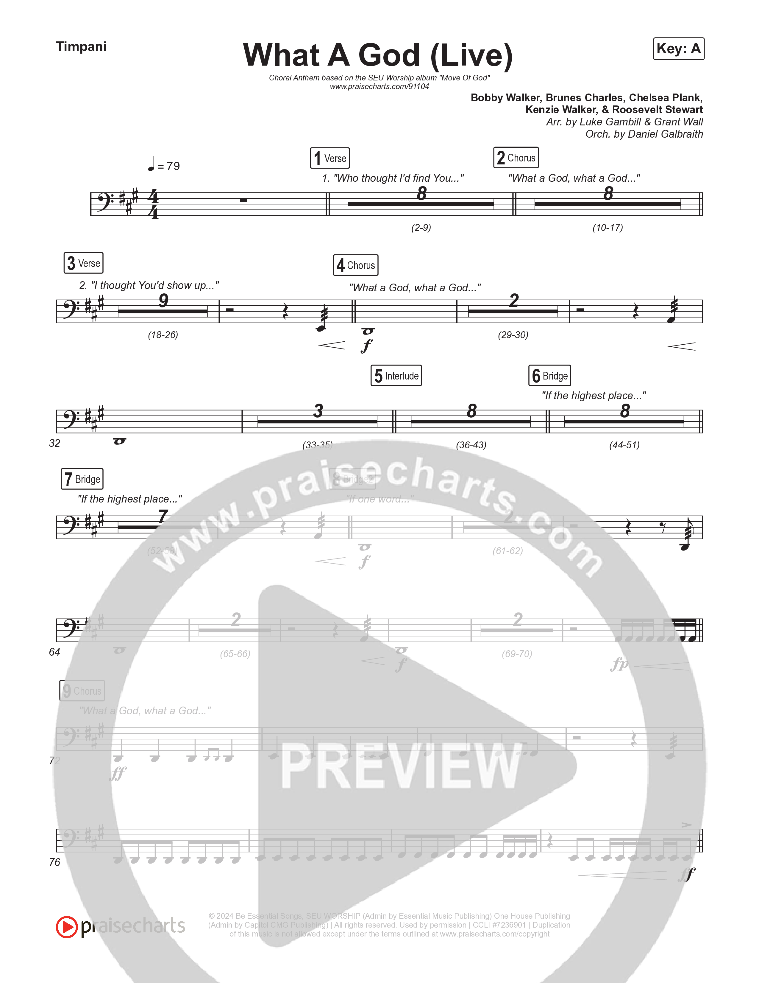 What A God (Choral Anthem SATB) Timpani (SEU Worship / One House / Chelsea Plank / Kenzie Walker / Roosevelt Stewart / Arr. Luke Gambill)