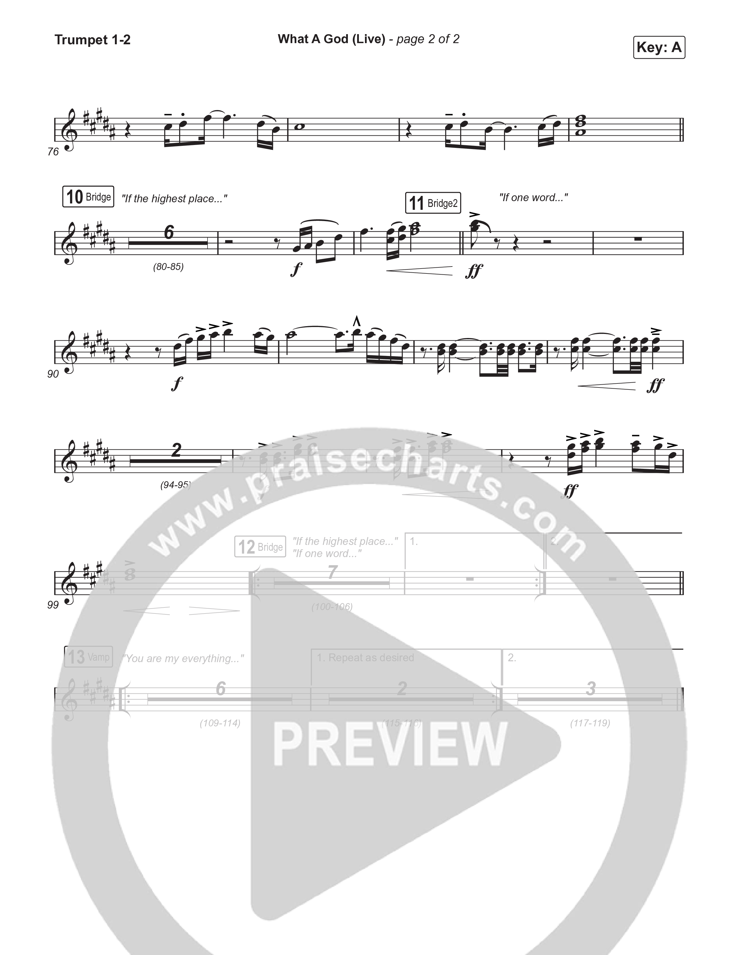 What A God (Choral Anthem SATB) Trumpet 1,2 (SEU Worship / One House / Chelsea Plank / Kenzie Walker / Roosevelt Stewart / Arr. Luke Gambill)