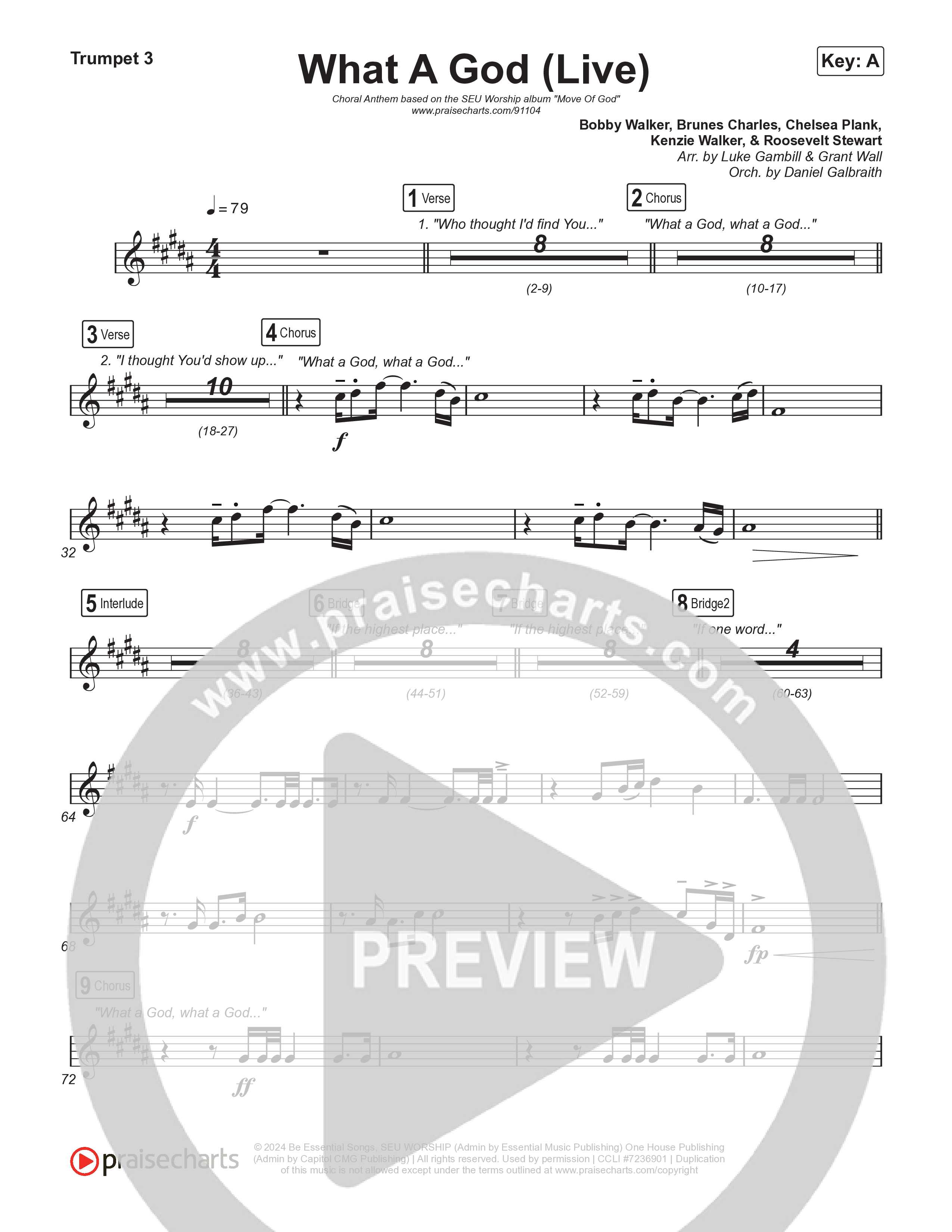 What A God (Choral Anthem SATB) Trumpet 1,2 (SEU Worship / One House / Chelsea Plank / Kenzie Walker / Roosevelt Stewart / Arr. Luke Gambill)