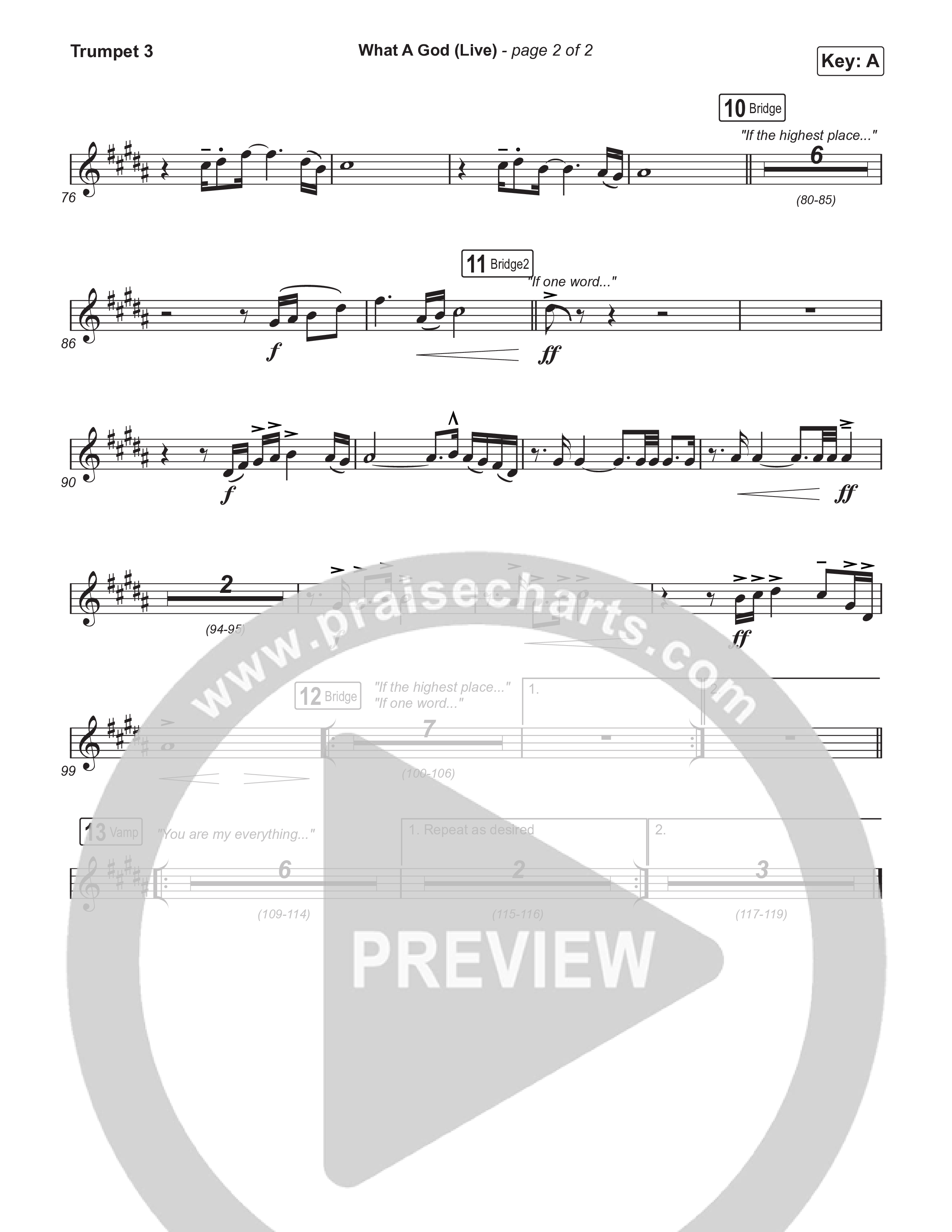 What A God (Choral Anthem SATB) Trumpet 3 (SEU Worship / One House / Chelsea Plank / Kenzie Walker / Roosevelt Stewart / Arr. Luke Gambill)