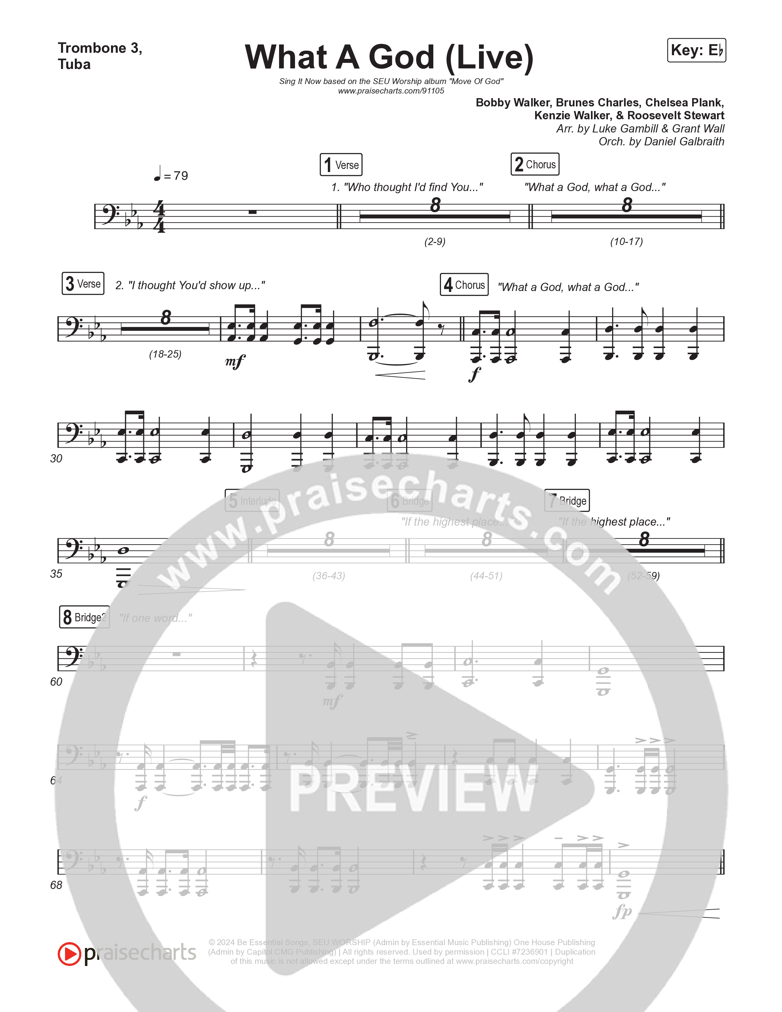 What A God (Sing It Now) Trombone 3/Tuba (SEU Worship / One House / Chelsea Plank / Kenzie Walker / Roosevelt Stewart / Arr. Luke Gambill)