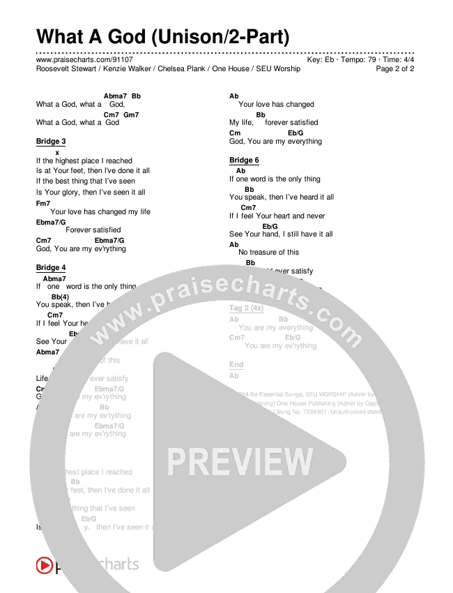 What A God (Unison/2-Part) Chords & Lyrics (SEU Worship / One House / Chelsea Plank / Kenzie Walker / Roosevelt Stewart / Arr. Luke Gambill)