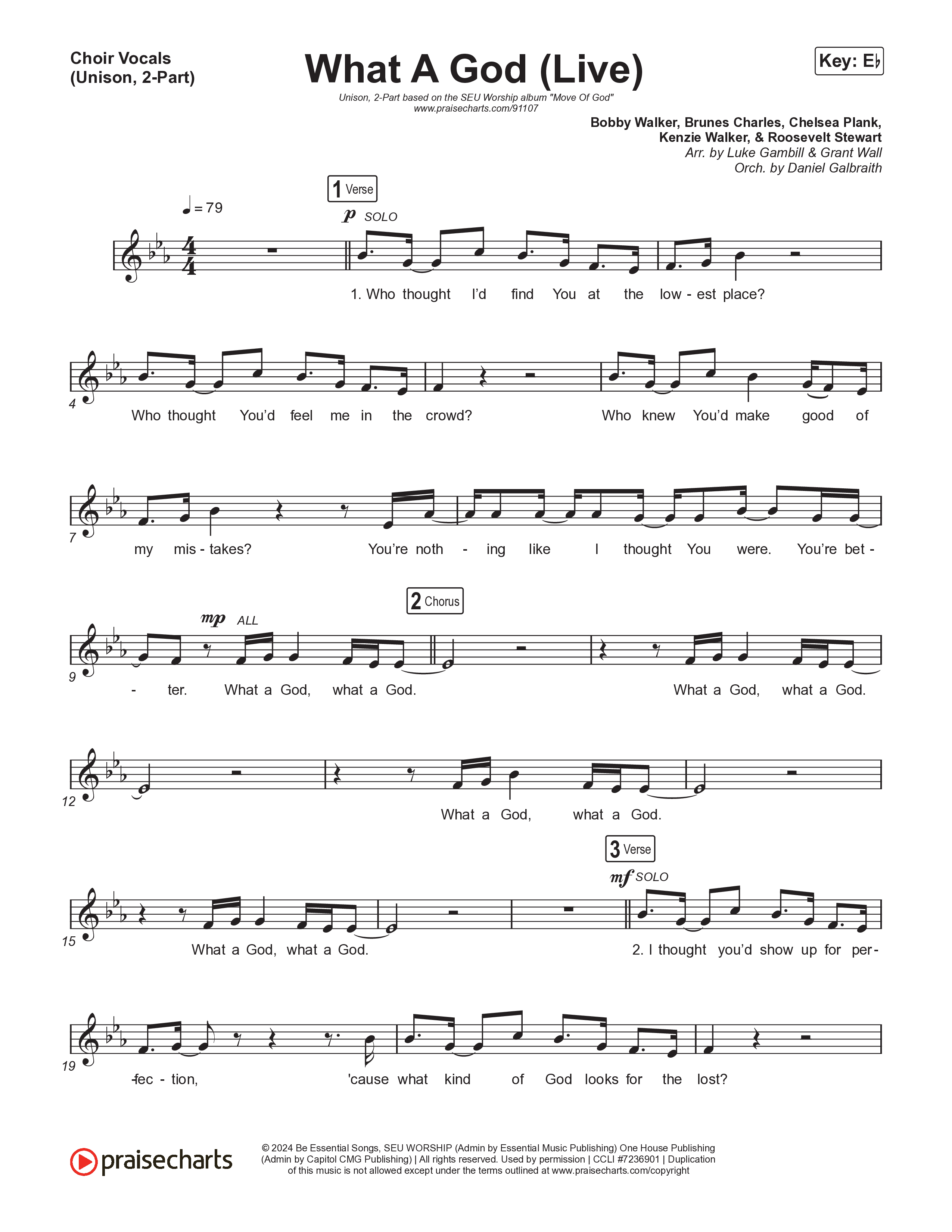 What A God (Unison/2-Part) Choir Vocals (Uni/2-Part) (SEU Worship / One House / Chelsea Plank / Kenzie Walker / Roosevelt Stewart / Arr. Luke Gambill)