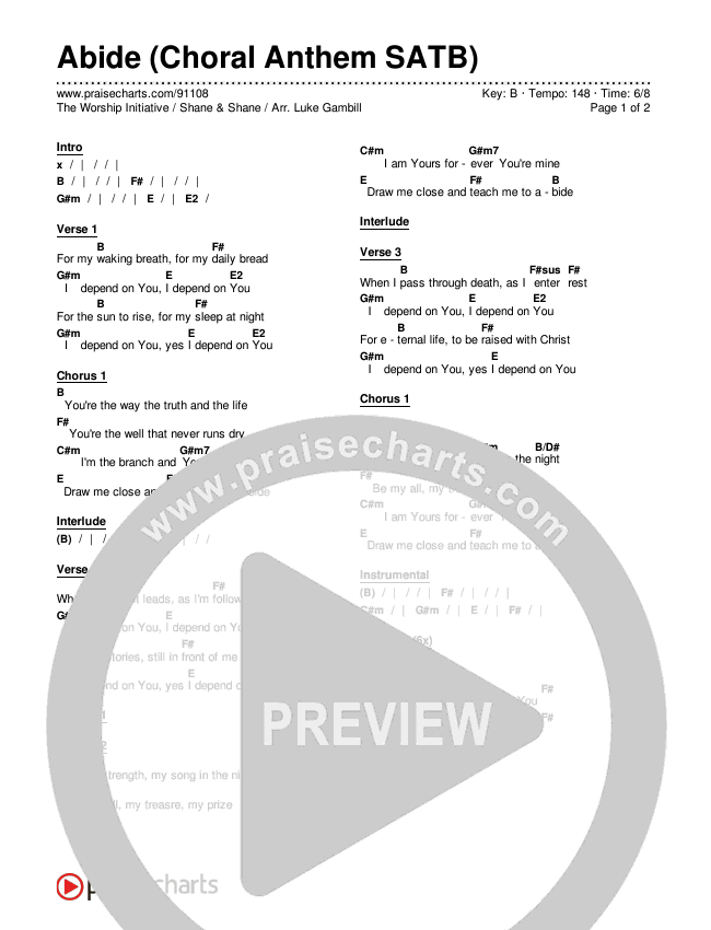 Abide (Choral Anthem SATB) Chords & Lyrics (The Worship Initiative / Shane & Shane / Arr. Luke Gambill)