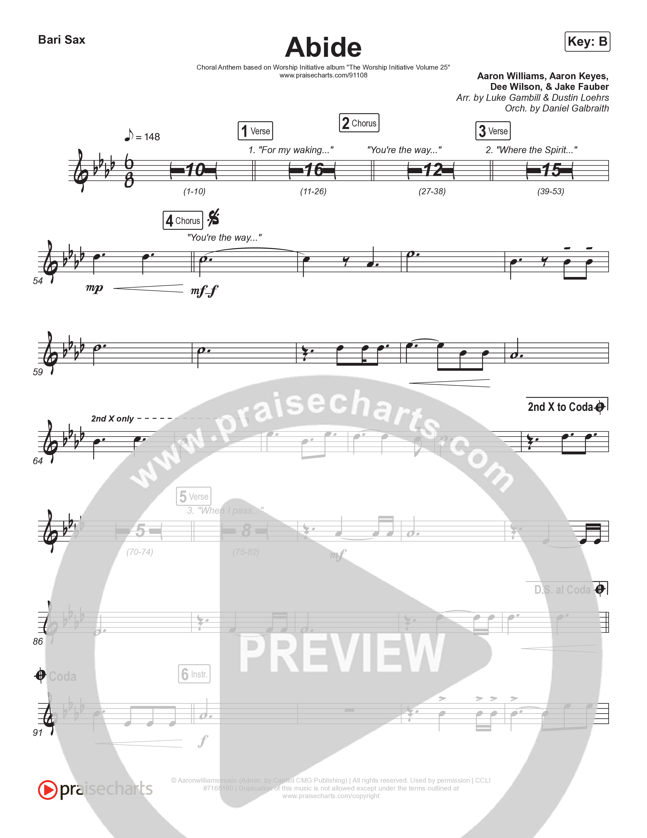 Abide (Choral Anthem SATB) Bari Sax (The Worship Initiative / Shane & Shane / Arr. Luke Gambill)