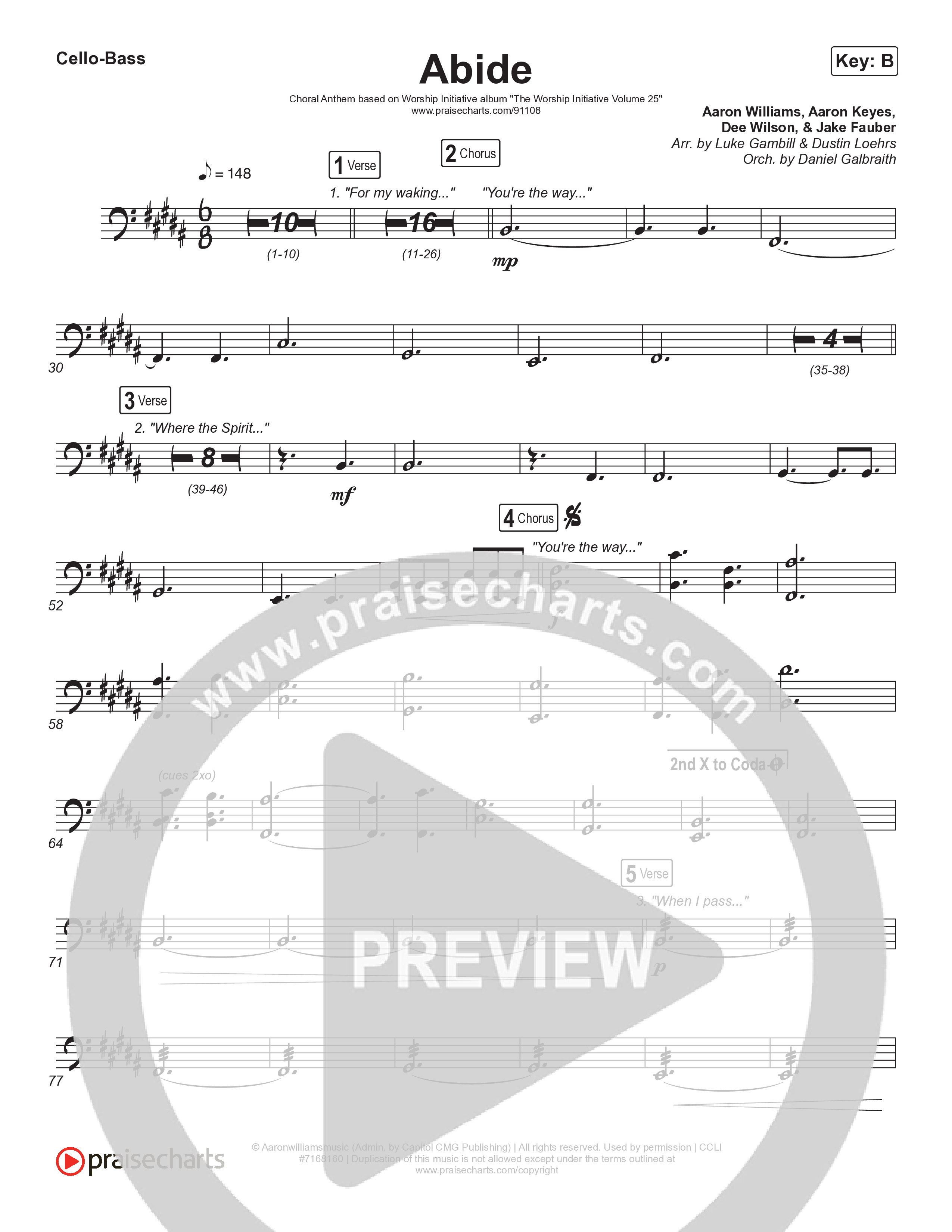 Abide (Choral Anthem SATB) Cello/Bass (The Worship Initiative / Shane & Shane / Arr. Luke Gambill)