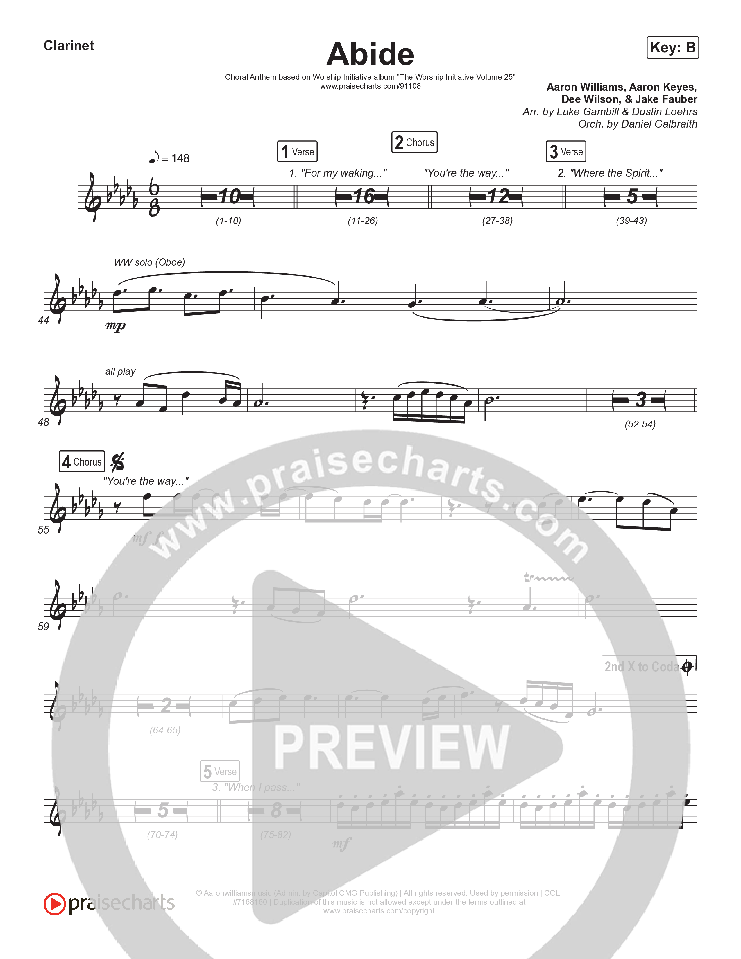 Abide (Choral Anthem SATB) Clarinet 1,2 (The Worship Initiative / Shane & Shane / Arr. Luke Gambill)