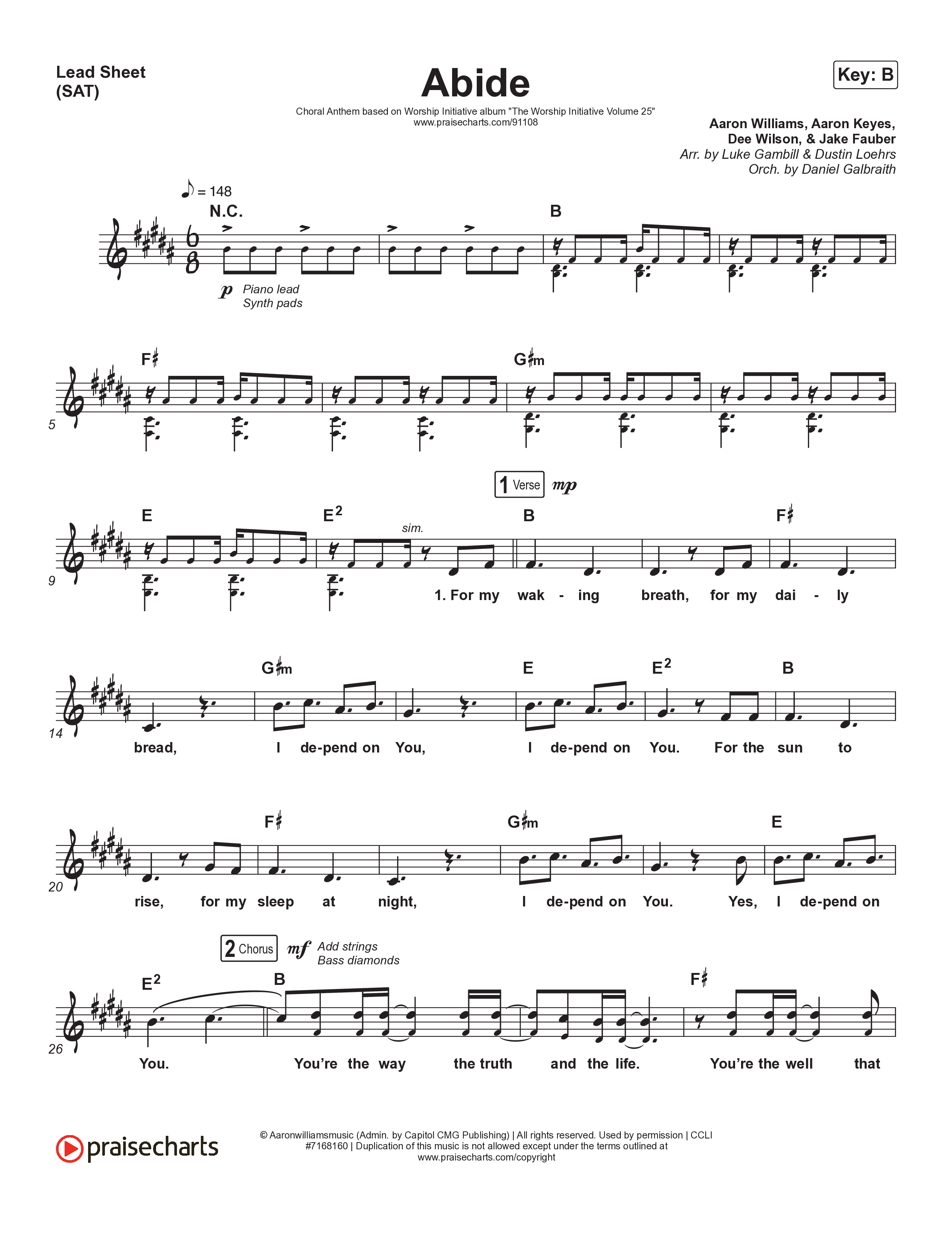 Abide (Choral Anthem SATB) Lead Sheet (SAT) (The Worship Initiative / Shane & Shane / Arr. Luke Gambill)