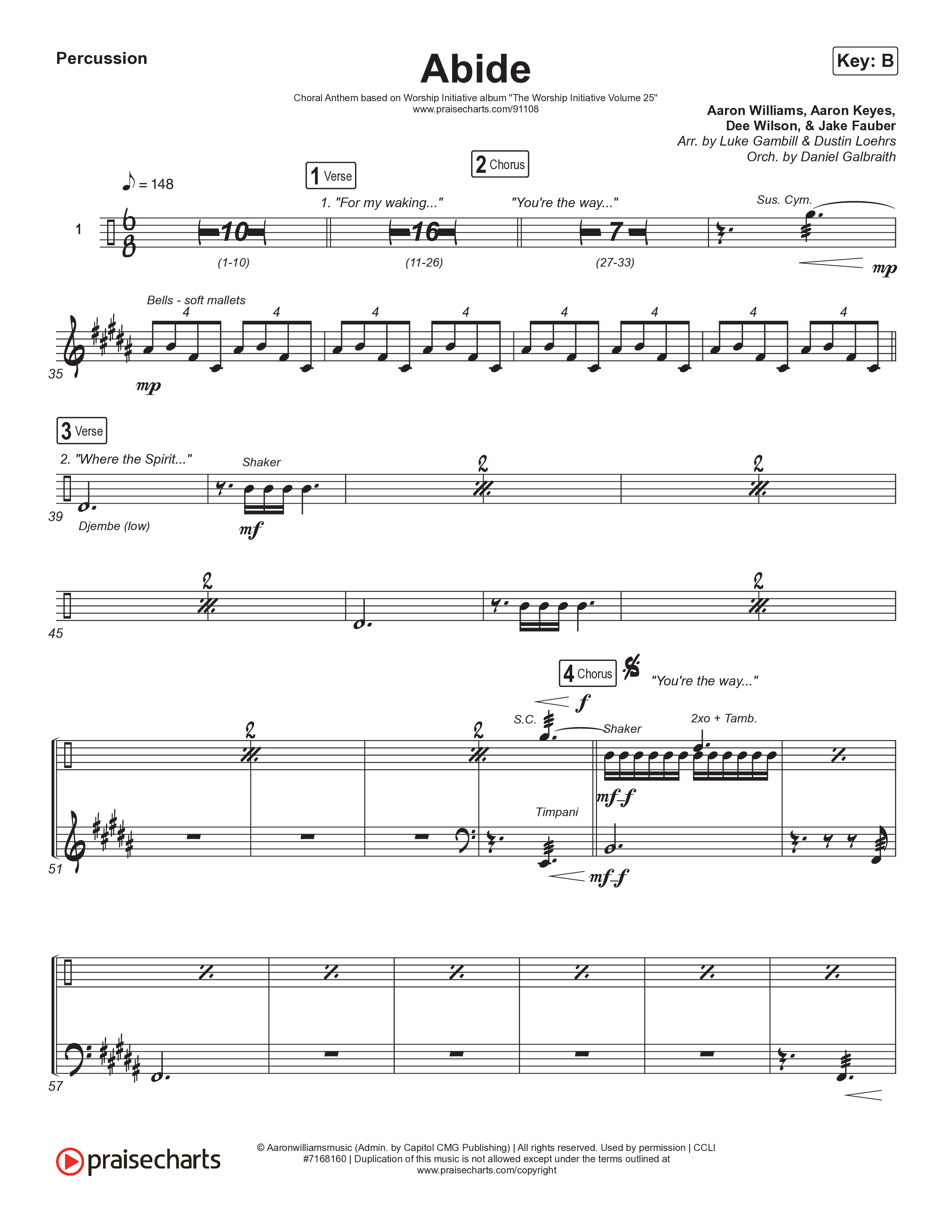 Abide (Choral Anthem SATB) Percussion (The Worship Initiative / Shane & Shane / Arr. Luke Gambill)