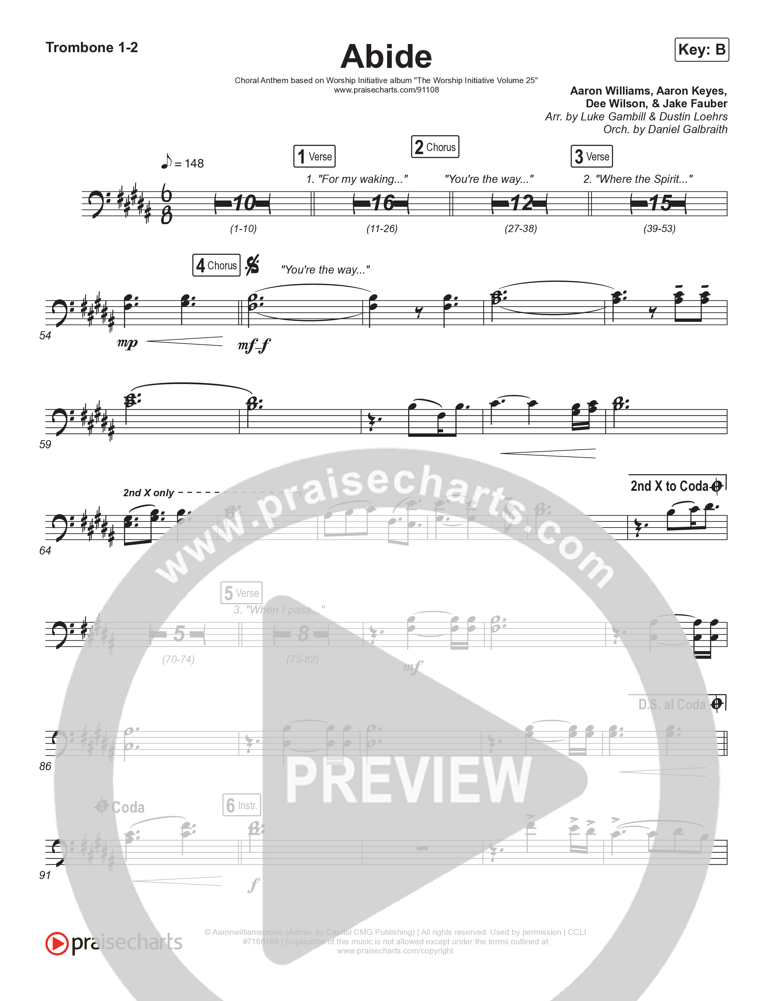 Abide (Choral Anthem SATB) Trombone 1,2 (The Worship Initiative / Shane & Shane / Arr. Luke Gambill)