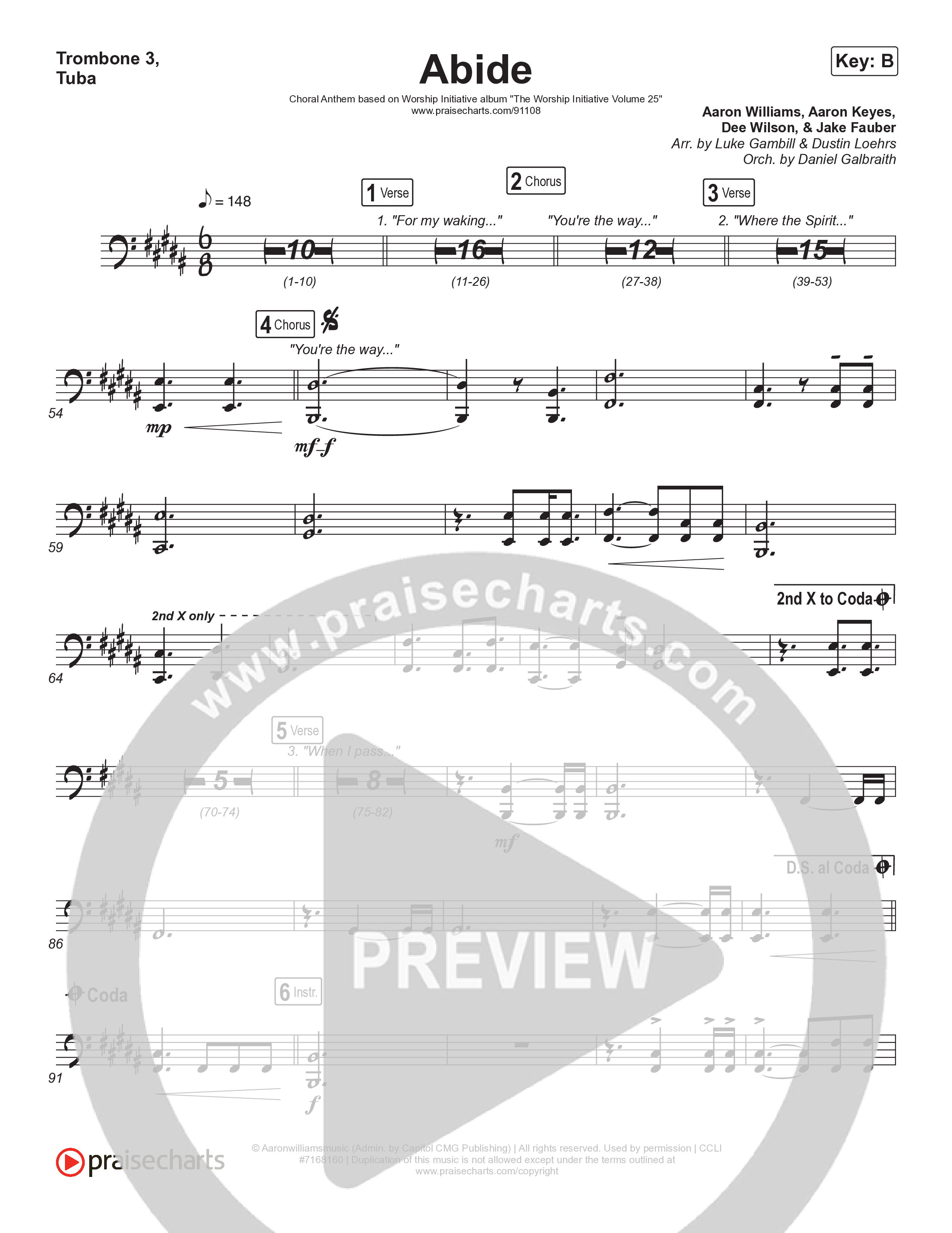 Abide (Choral Anthem SATB) Trombone 1,2 (The Worship Initiative / Shane & Shane / Arr. Luke Gambill)