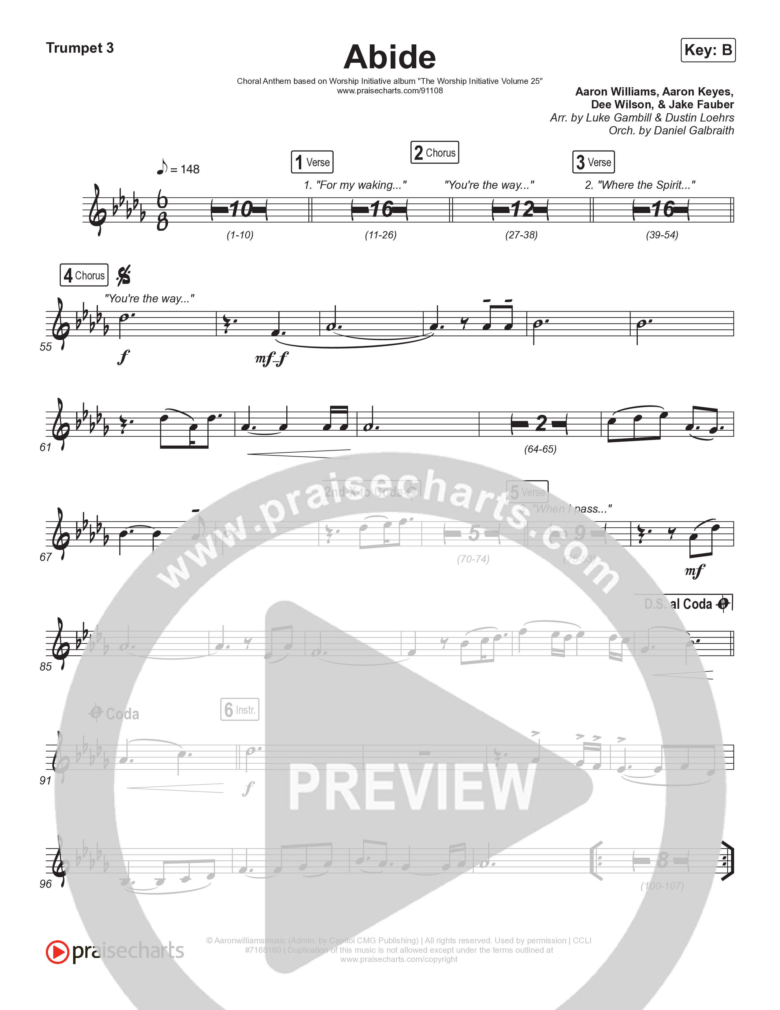 Abide (Choral Anthem SATB) Trumpet 1,2 (The Worship Initiative / Shane & Shane / Arr. Luke Gambill)