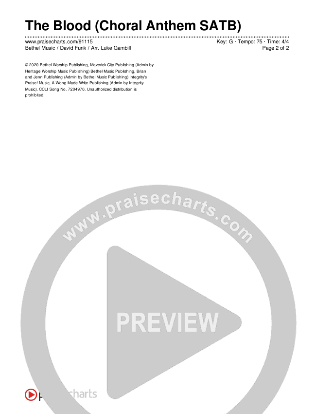 The Blood (Choral Anthem SATB) Chords & Lyrics (Bethel Music / David Funk / Arr. Luke Gambill)