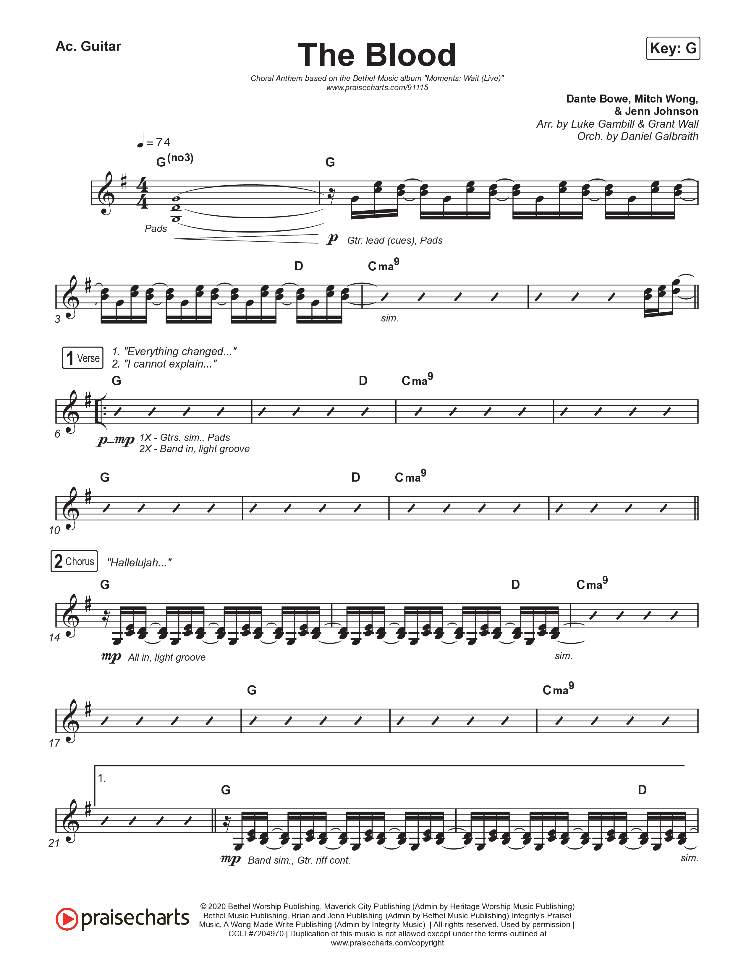 The Blood (Choral Anthem SATB) Acoustic Guitar (Bethel Music / David Funk / Arr. Luke Gambill)