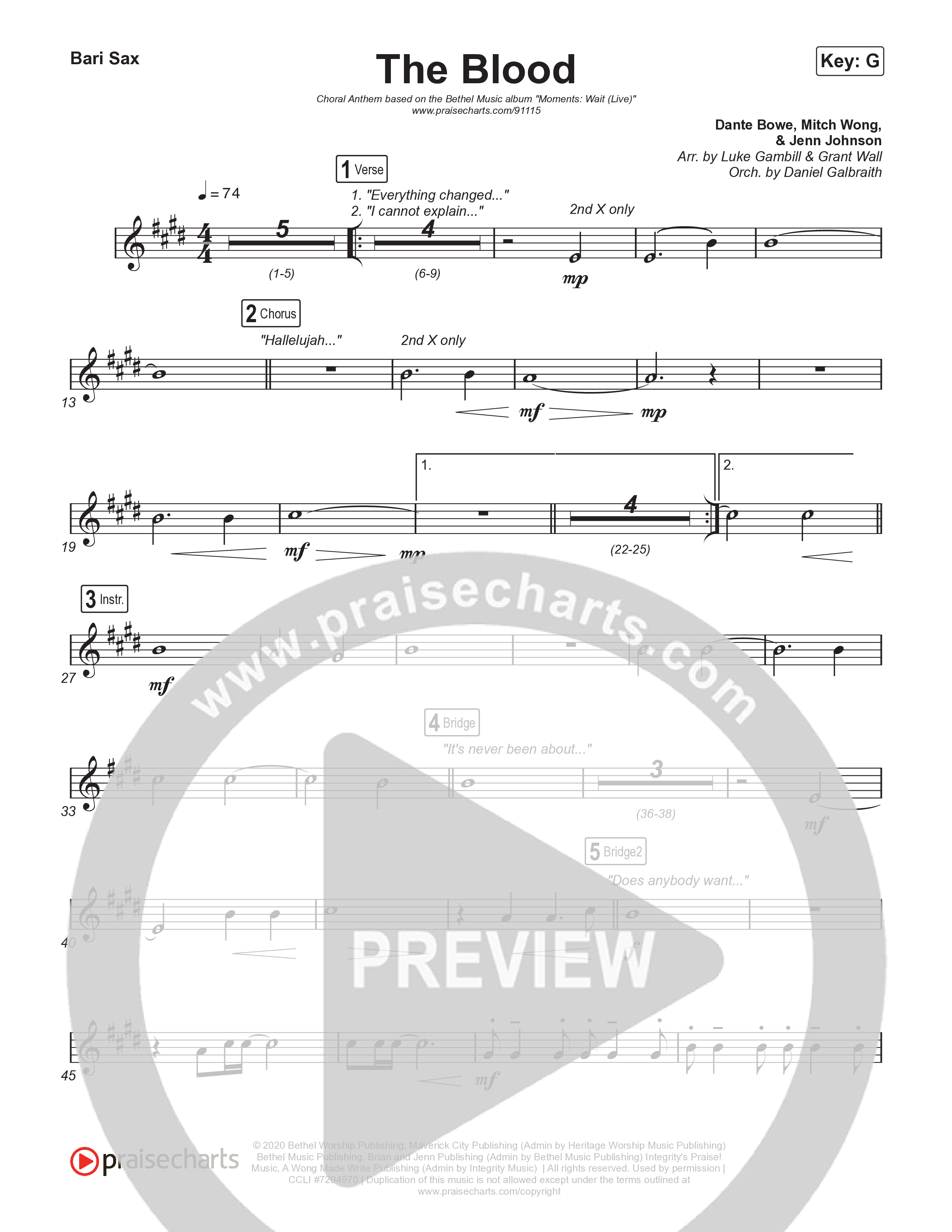 The Blood (Choral Anthem SATB) Bari Sax (Bethel Music / David Funk / Arr. Luke Gambill)