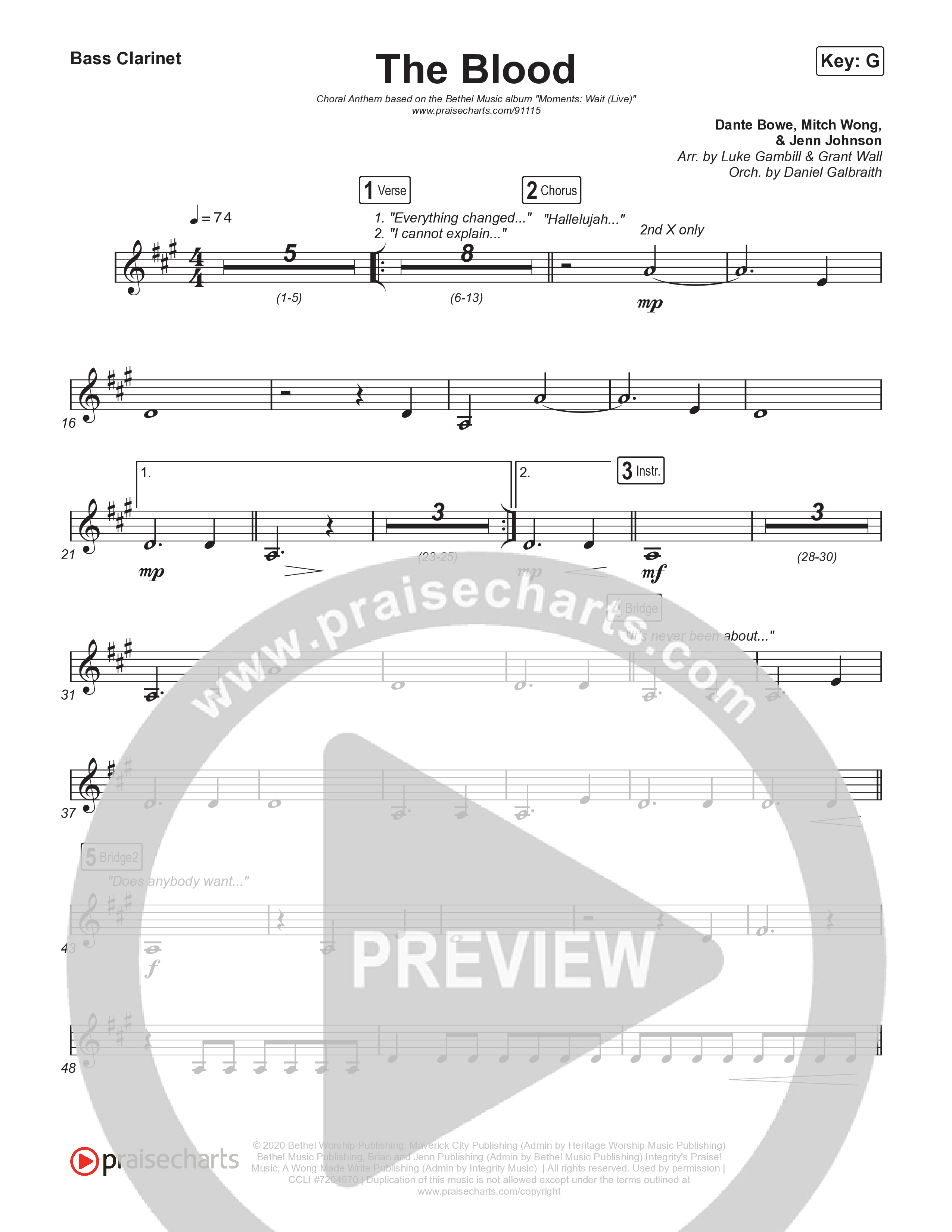 The Blood (Choral Anthem SATB) Bass Clarinet (Bethel Music / David Funk / Arr. Luke Gambill)