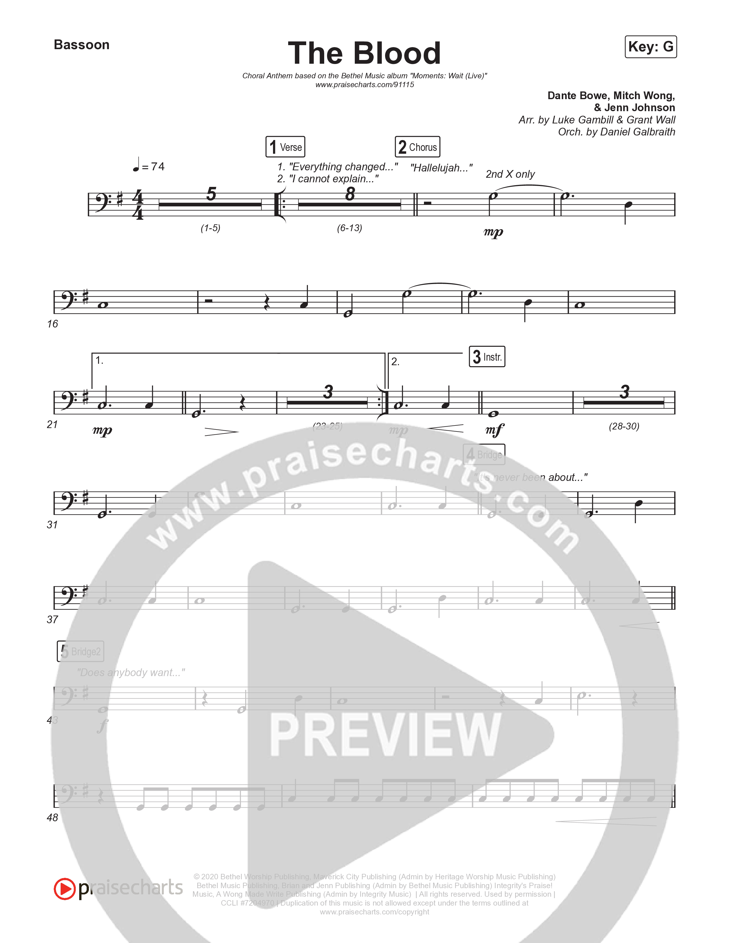 The Blood (Choral Anthem SATB) Bassoon (Bethel Music / David Funk / Arr. Luke Gambill)