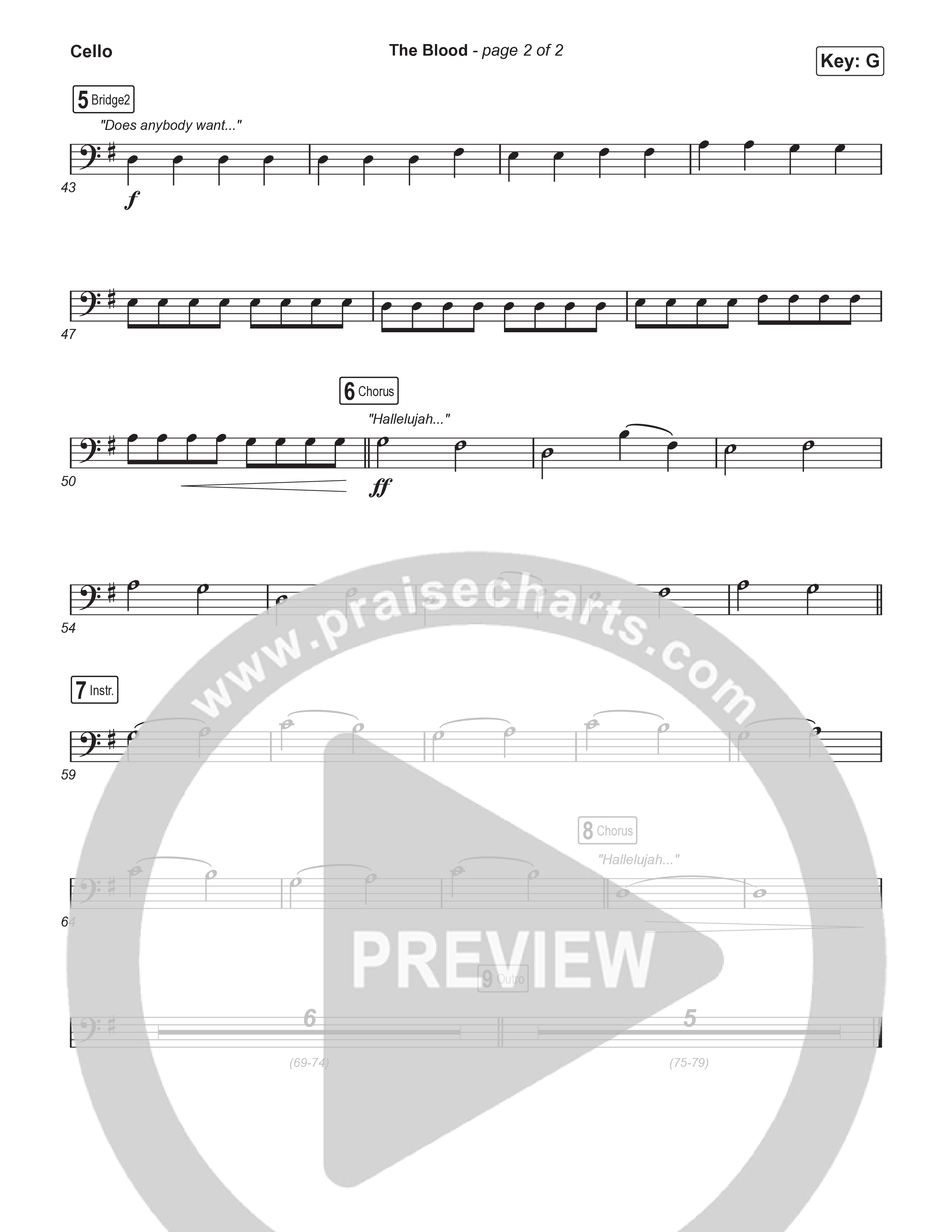 The Blood (Choral Anthem SATB) Cello (Bethel Music / David Funk / Arr. Luke Gambill)