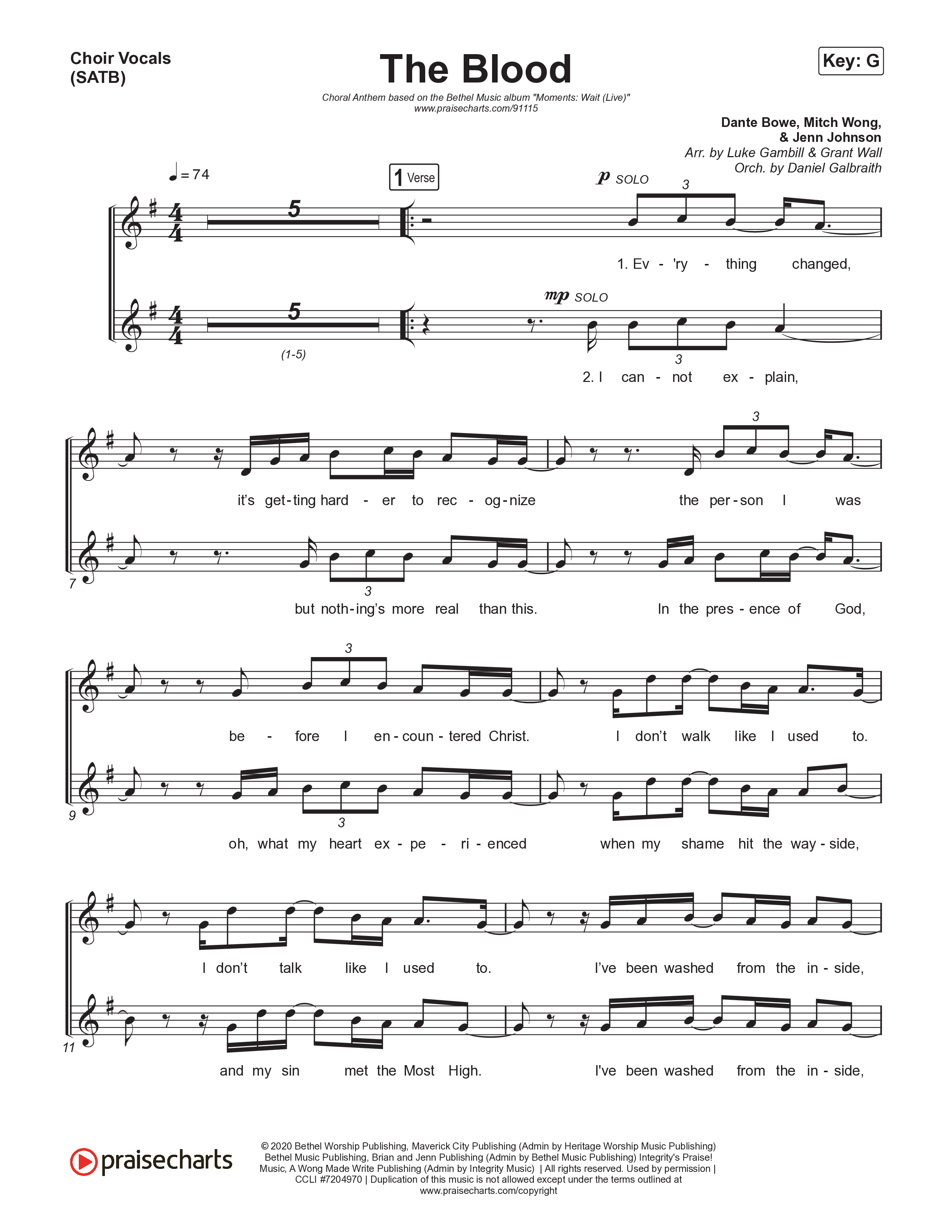 The Blood (Choral Anthem SATB) Choir Sheet (SATB) (Bethel Music / David Funk / Arr. Luke Gambill)