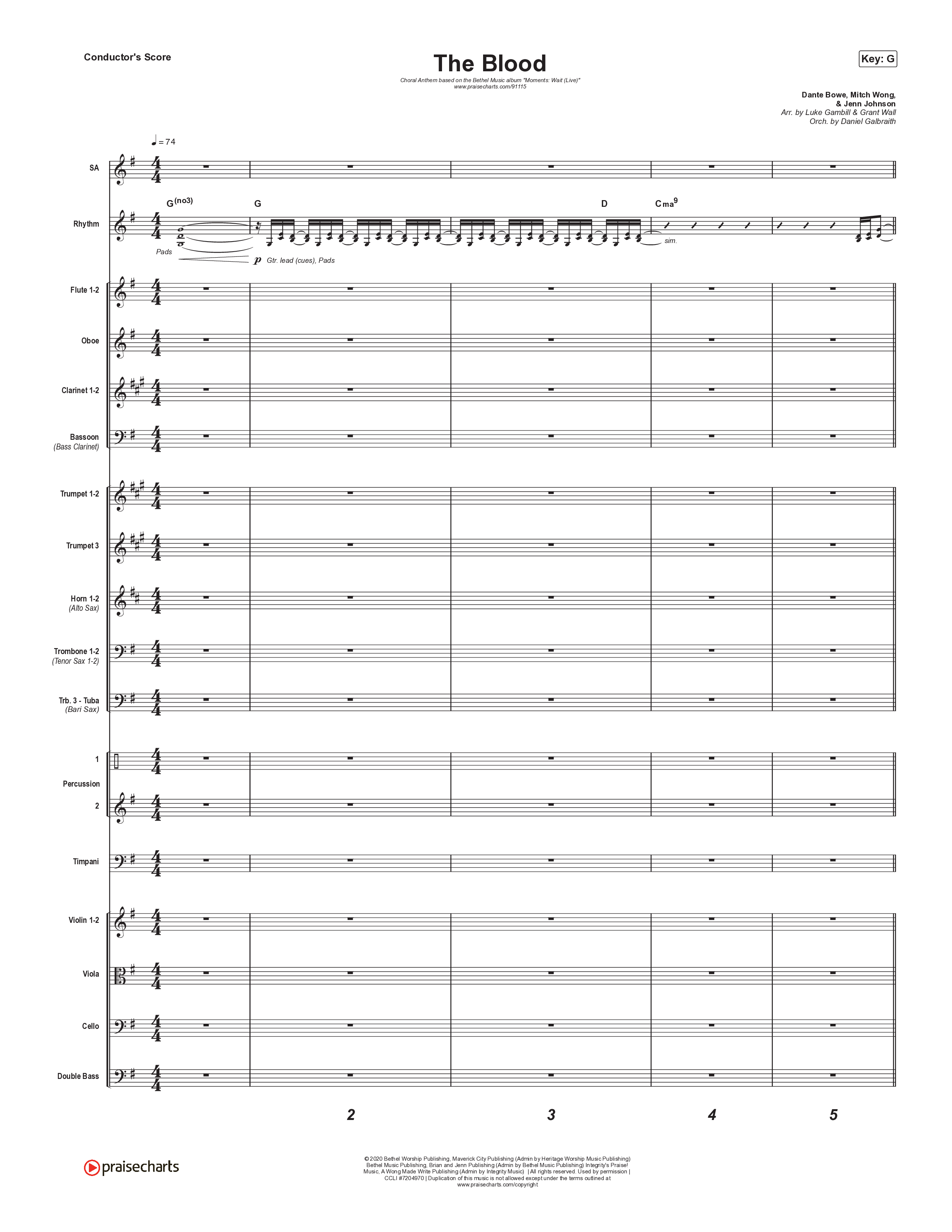 The Blood (Choral Anthem SATB) Conductor's Score (Bethel Music / David Funk / Arr. Luke Gambill)
