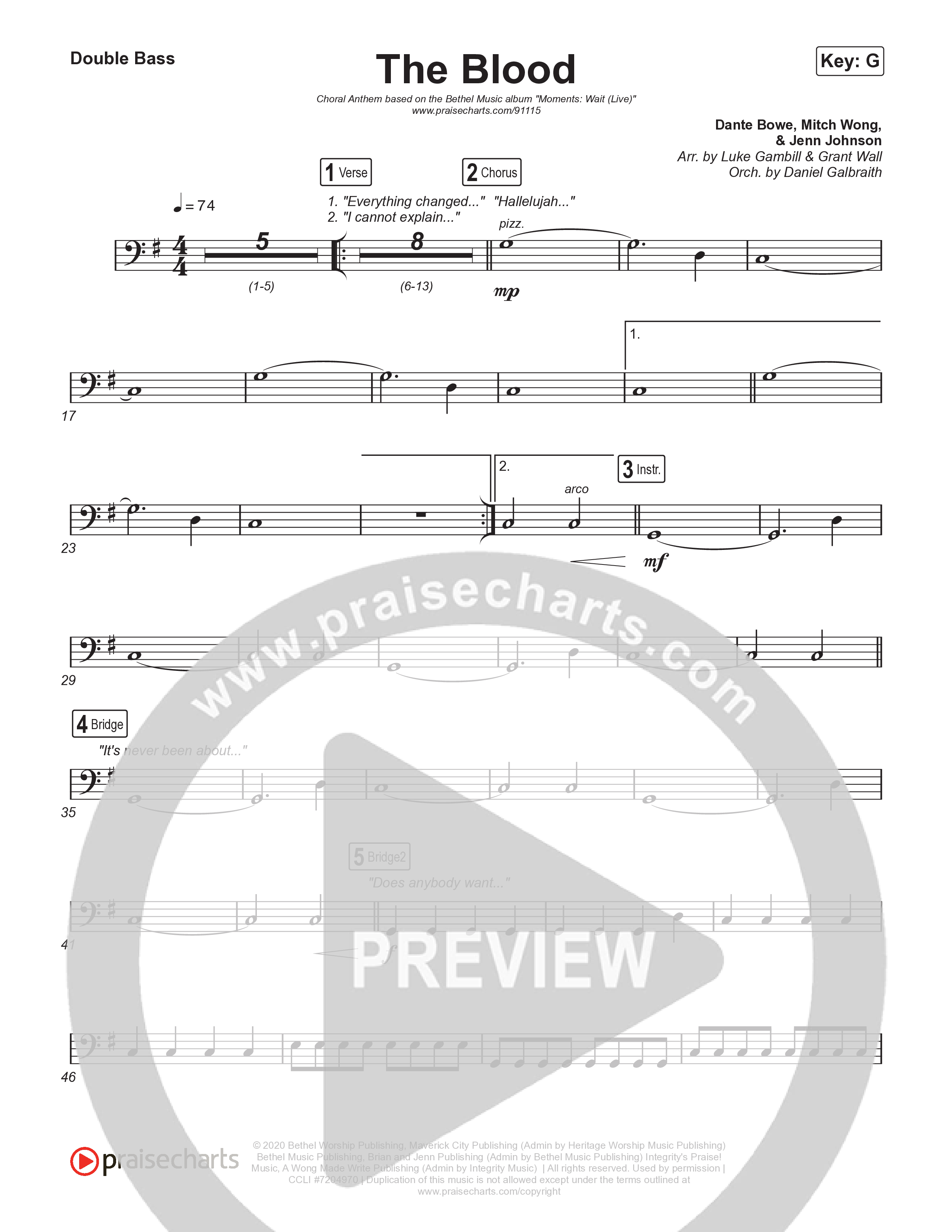 The Blood (Choral Anthem SATB) String Bass (Bethel Music / David Funk / Arr. Luke Gambill)