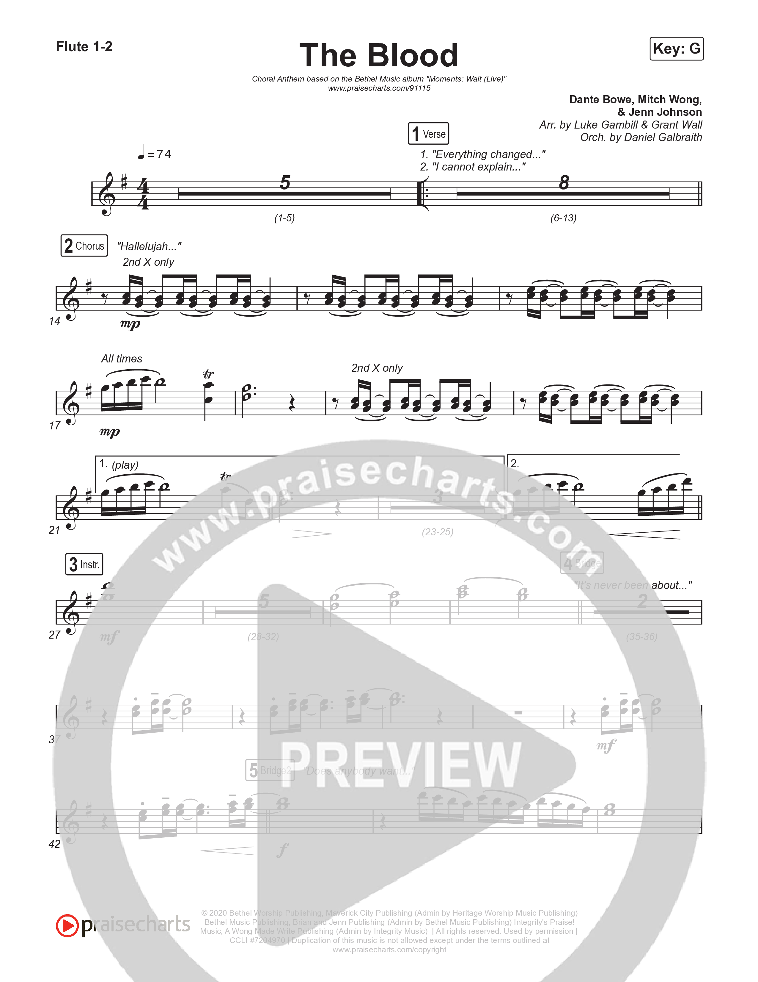 The Blood (Choral Anthem SATB) Flute 1,2 (Bethel Music / David Funk / Arr. Luke Gambill)