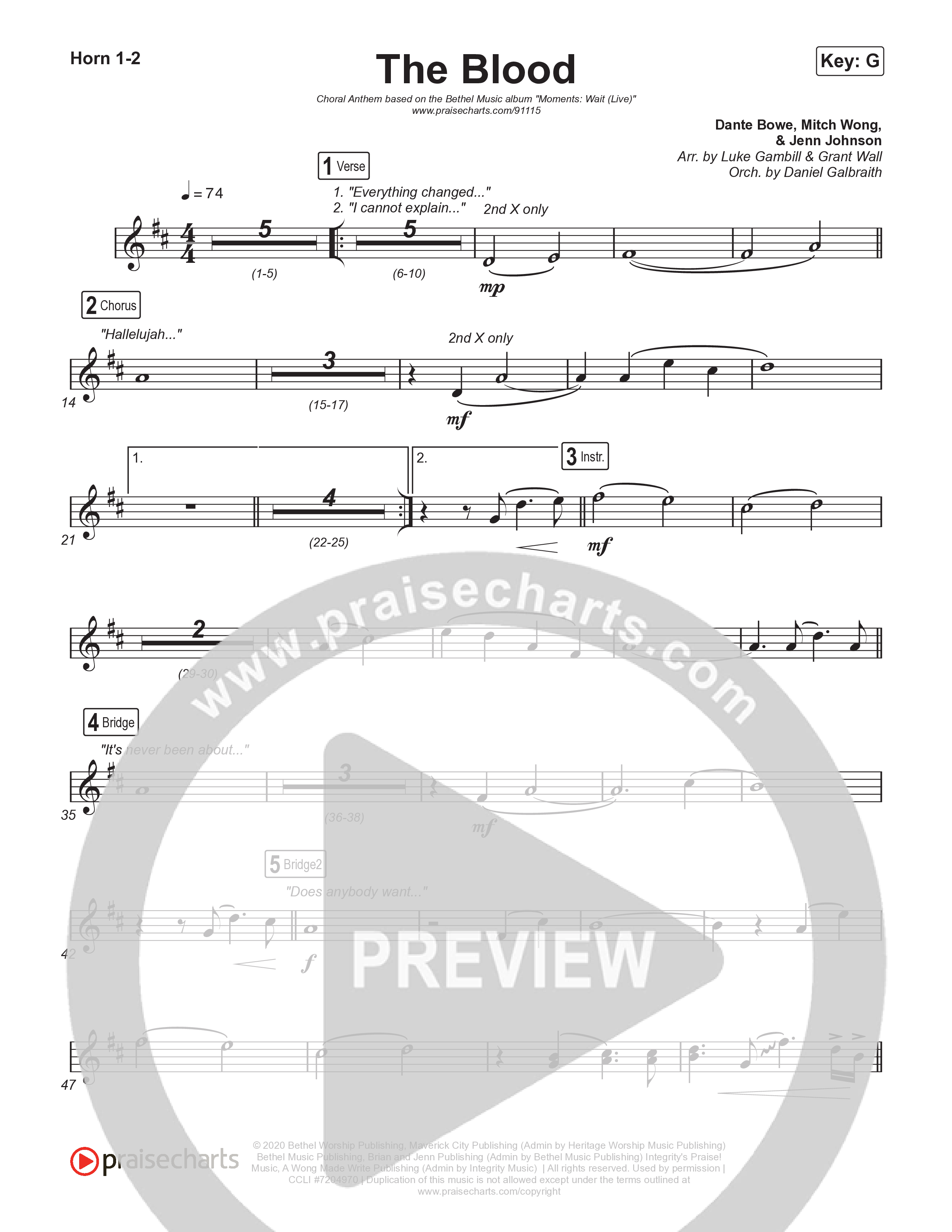 The Blood (Choral Anthem SATB) Brass Pack (Bethel Music / David Funk / Arr. Luke Gambill)