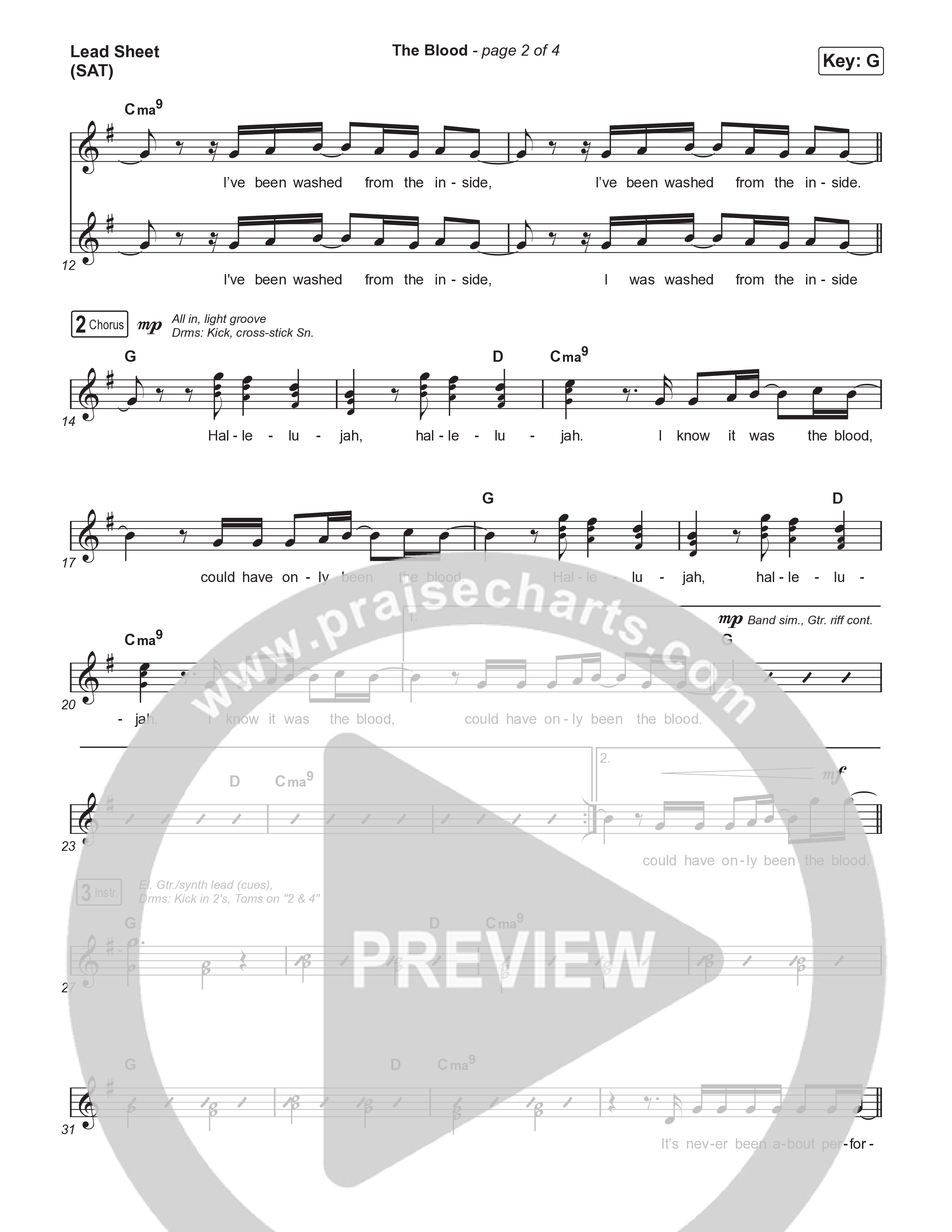 The Blood (Choral Anthem SATB) Lead Sheet (SAT) (Bethel Music / David Funk / Arr. Luke Gambill)